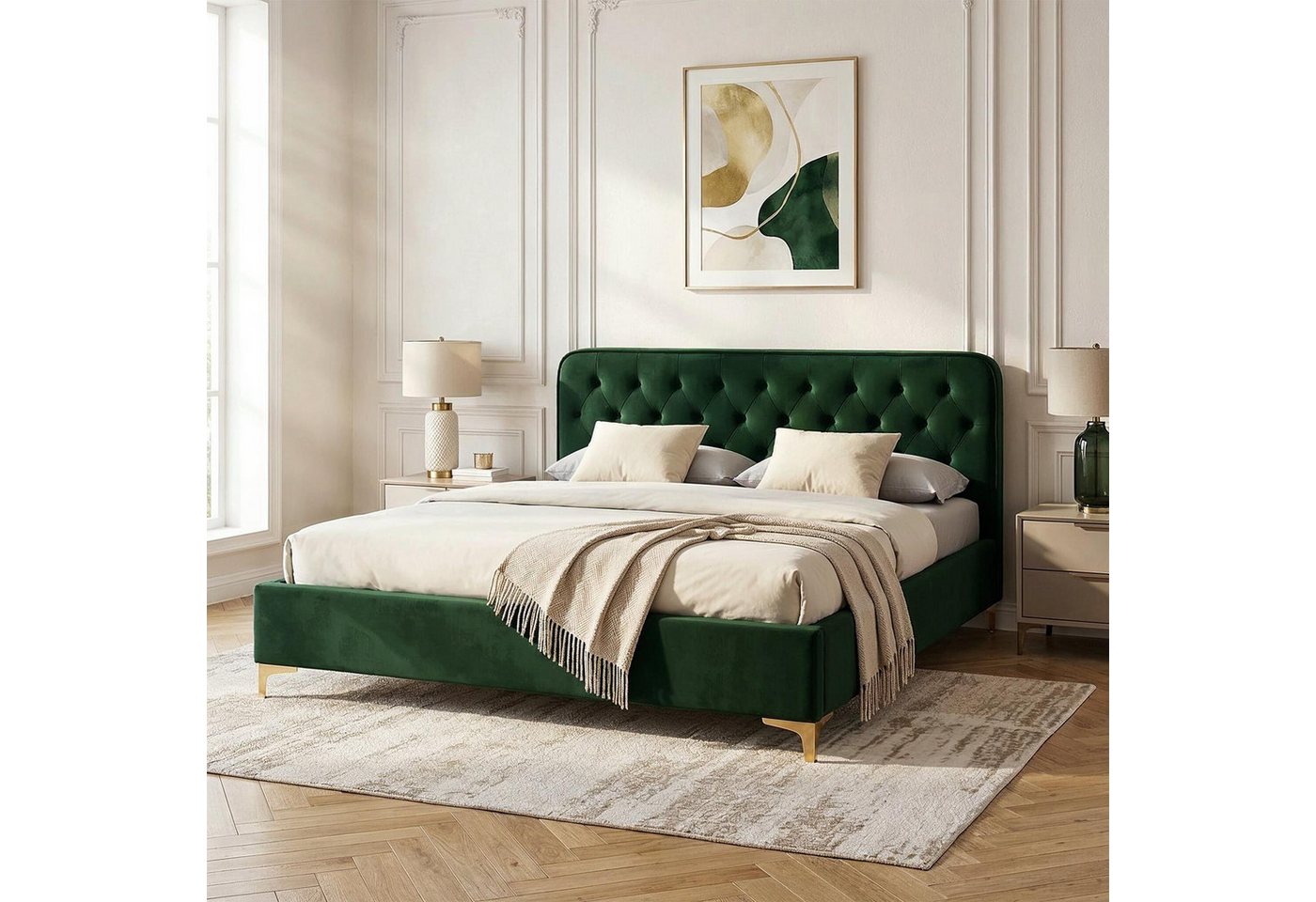 CARO-Möbel Polsterbett GLAMOUR, Polsterbett Doppelbett 140x200 cm Bettgestell Rahmen Samtbezug Barocks