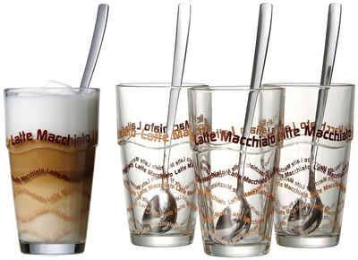 Ritzenhoff & Breker Latte-Macchiato-Glas, Glas, 4 Gläser, 4 Longdrinklöffel