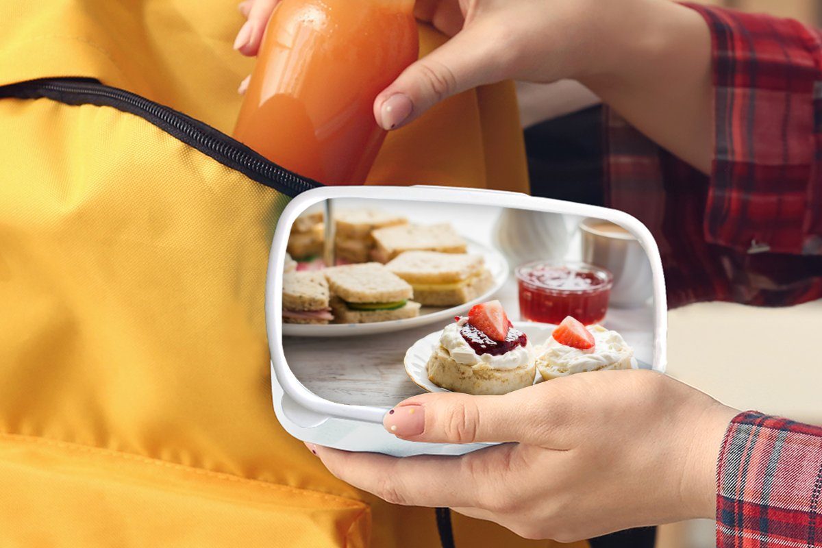 weiß und für (2-tlg), Kunststoff, Erwachsene, Mädchen Erdbeere Lunchbox MuchoWow - für Jungs - Frühstück Brotbox Marmelade, Brotdose, Kinder und