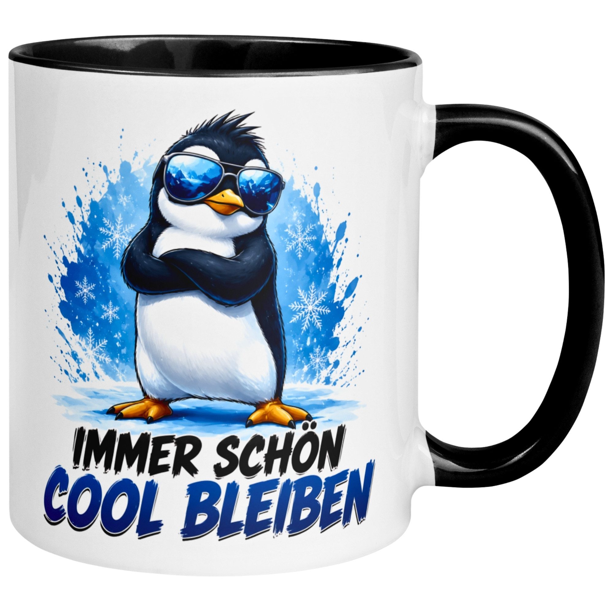 Momentals Tasse Pinguin – Immer schön cool bleiben – lustiger Geschenk Becher Kollege, Gratis Versand · Links-&Rechtshänder · Spülmaschinenfest