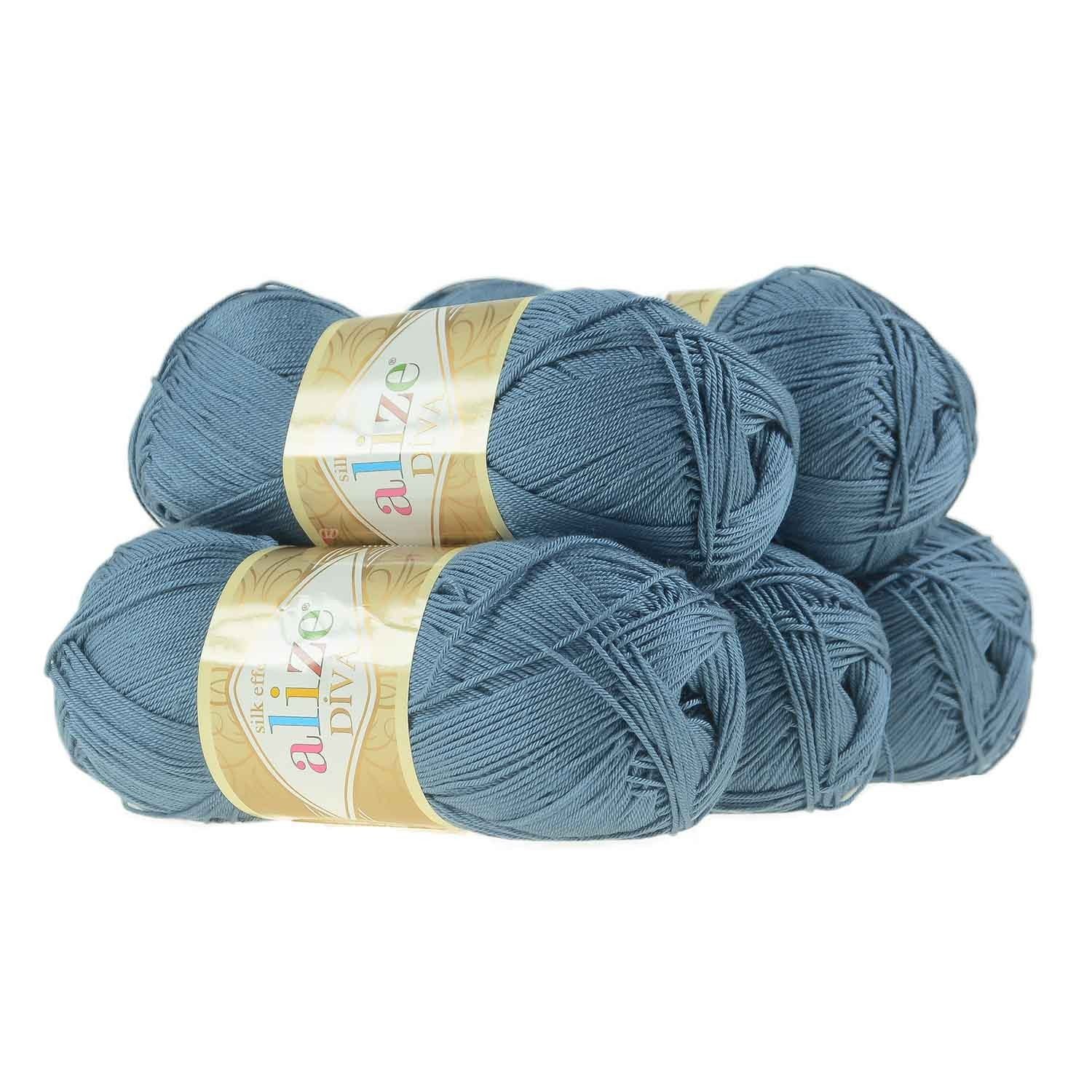 Alize 5 x 100g Strickgarn ALIZE DIVA - Häkelgarn Sommerwolle Häkelwolle, 350 m, 353 indigo-blau