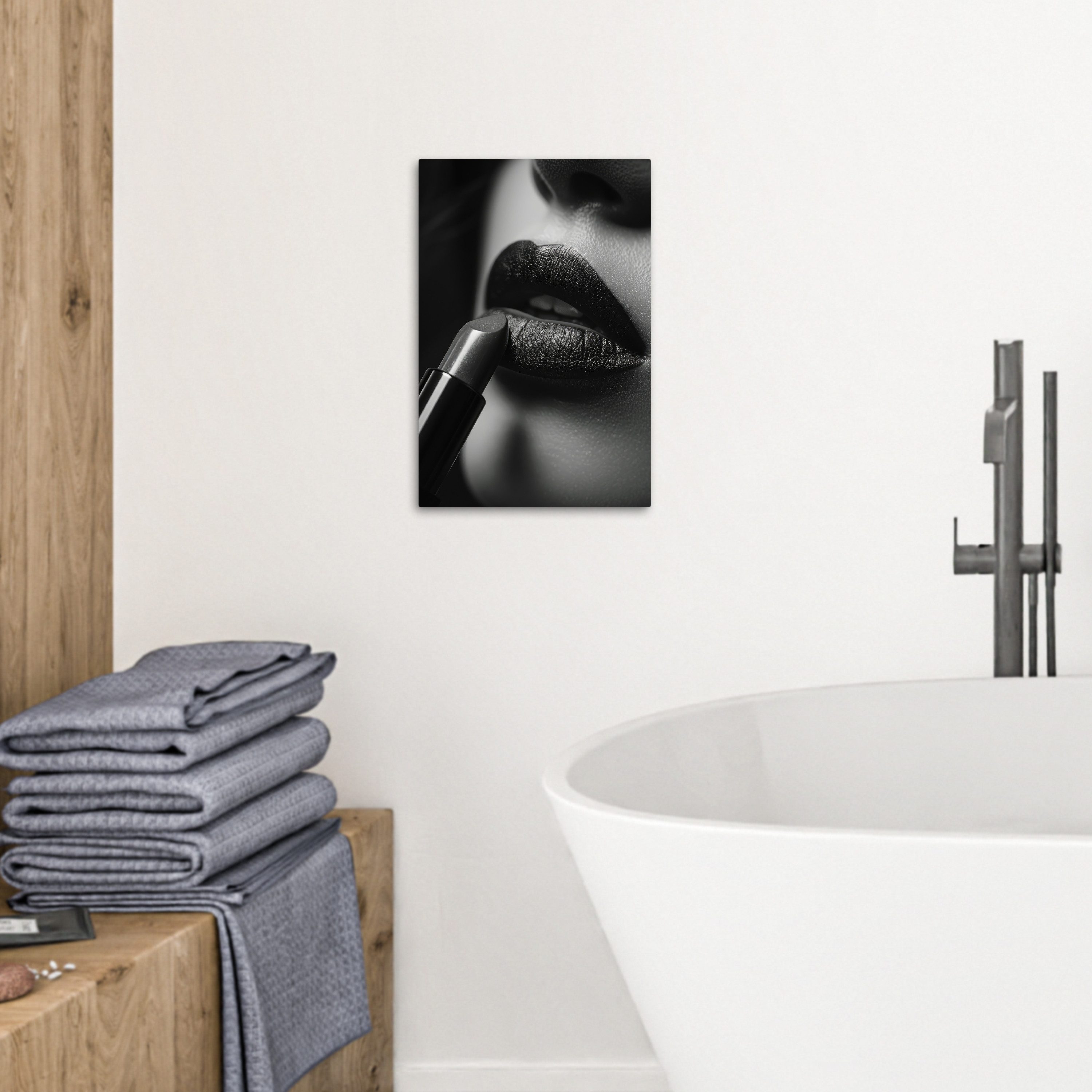 OneMillionCanvasses® Leinwandbild Frau - Lippenstift - Schwarz und weiß - Make-up, Fotodruck (1 St), Badezimmer Deko, Bilder WC, Toilette Wanddeko 20x30 cm