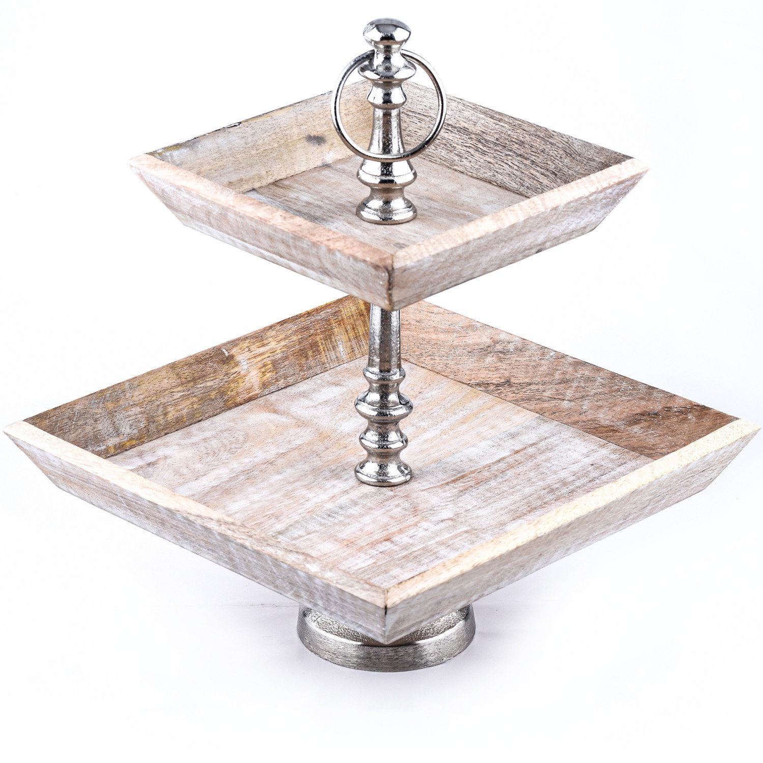 Marrakesch Orient & Mediterran Interior Etagere Vintage Obst-Etagere Ansgar 2 Etagen edel aus Holz und Aluminium 38 cm, Aluminium, Holz, (1-tlg), handgefertigt