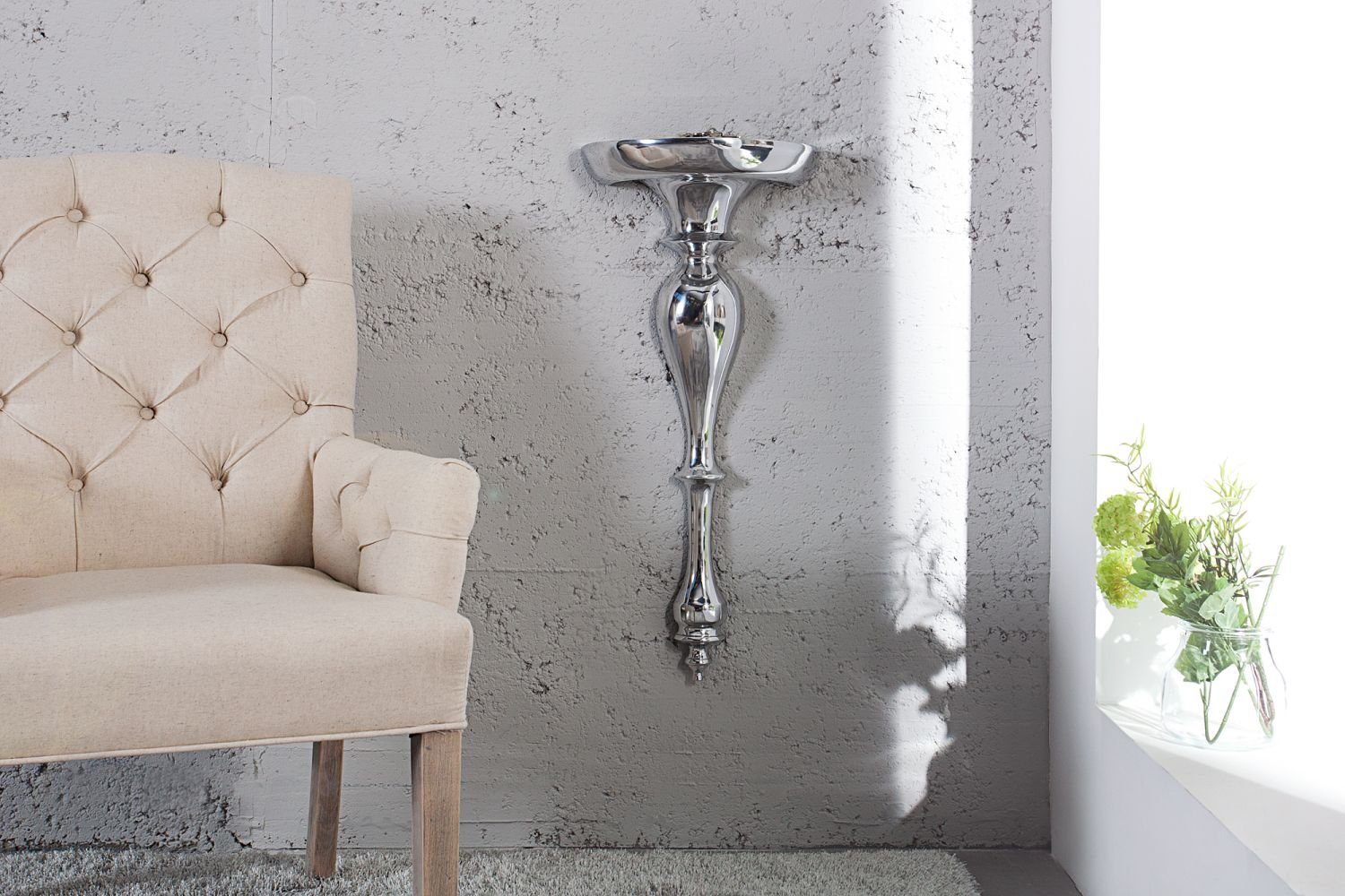 Licht-Erlebnisse Wandregal EDREN, Wandkonsole in Silber 25cm x 60cm x 13 cm aus Aluminium Schweberegal