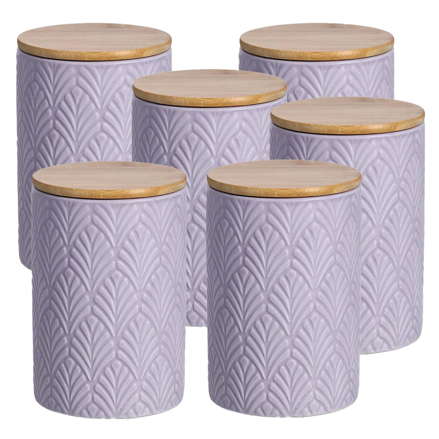 Zeller Present Vorratsdose 6 Stück Vorratsdose Keramik mit Bambusdeckel, flieder - 720ml, Ø 10cm, Keramik, (6-tlg)
