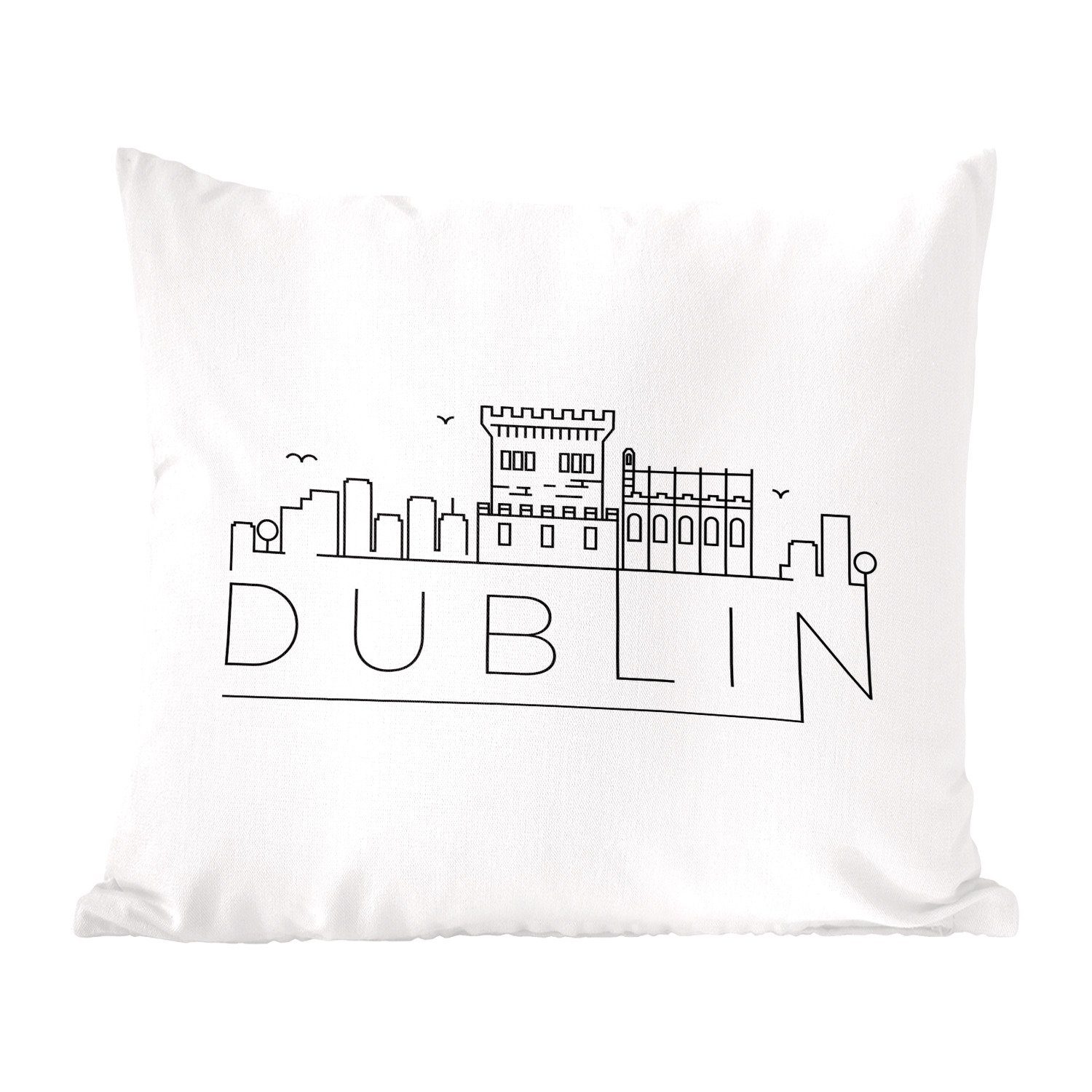MuchoWow Dekokissen Skyline "Dublin" weißer Hintergrund, Zierkissen mit Füllung für Wohzimmer, Schlafzimmer, Deko, Sofakissen