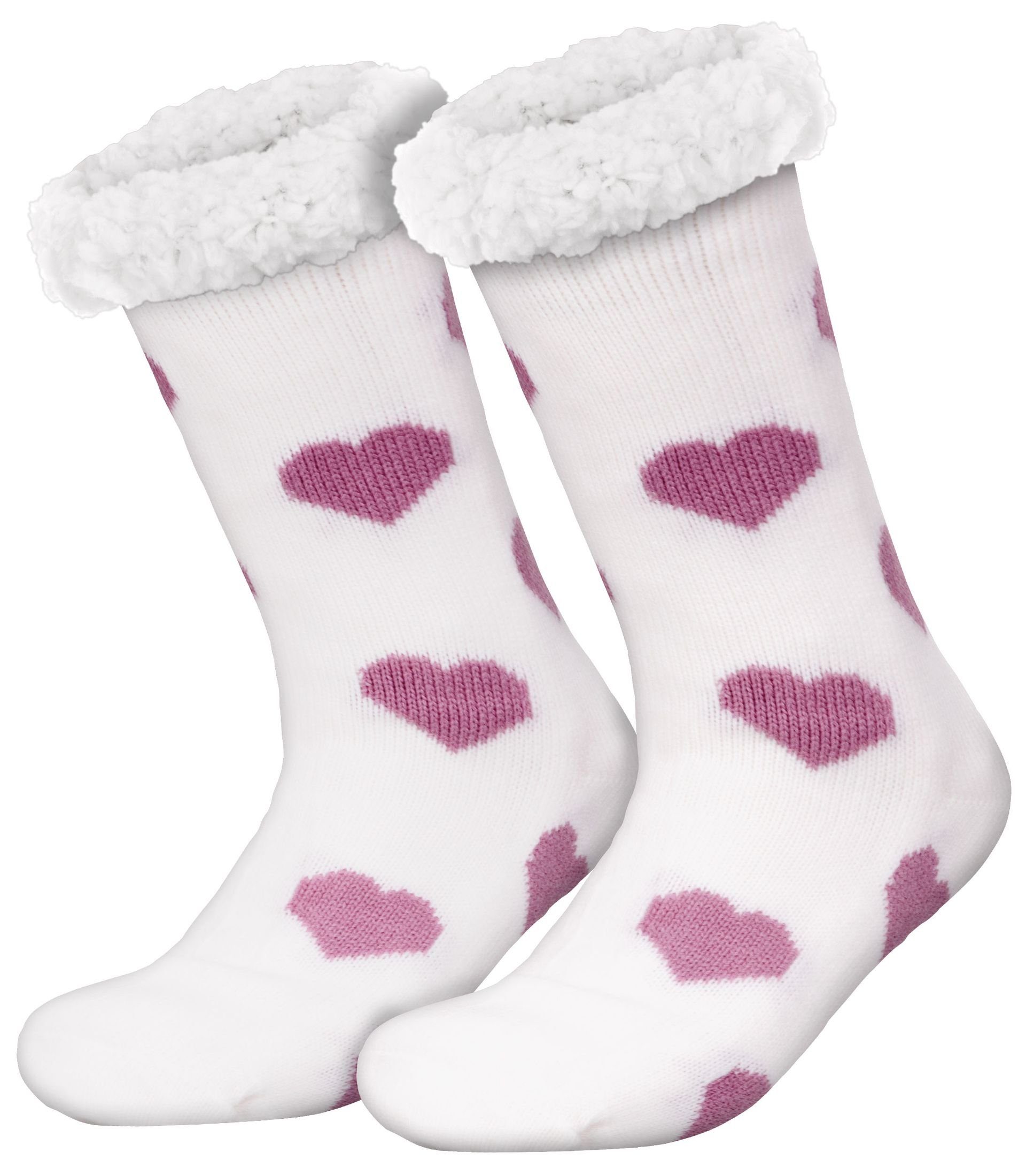 compagno Kuschelsocken (1-Paar) Kuschelsocken Herzen Anti Rutsch Sohle Wintersocken Noppensocken Damen Herren Socken Einheitsgröße weiß