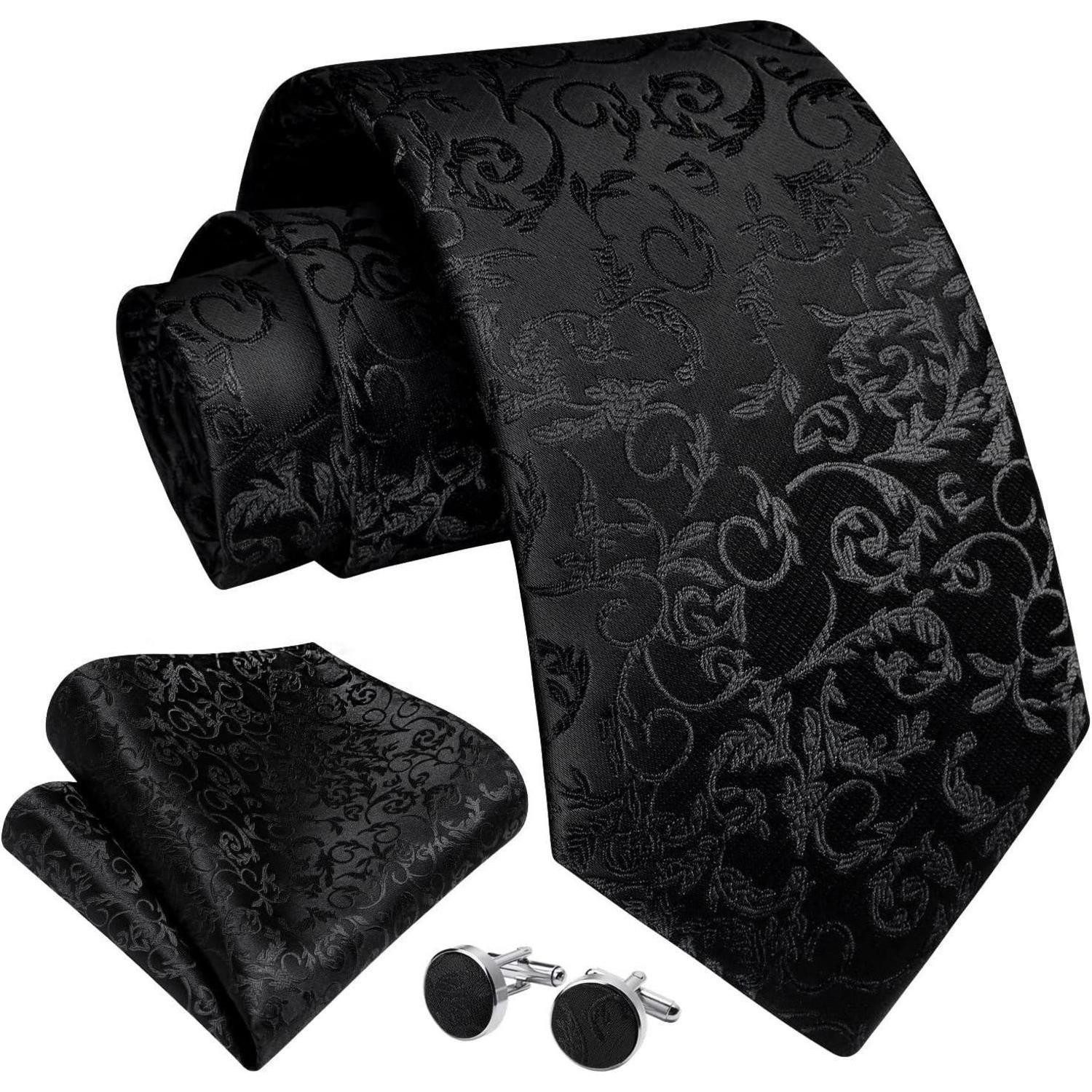 LuxusKollektion Krawatte Krawatte Herren Hochzeit Seide Paisley Manschettenknöpfe I- Schwarz 2 (1-St)