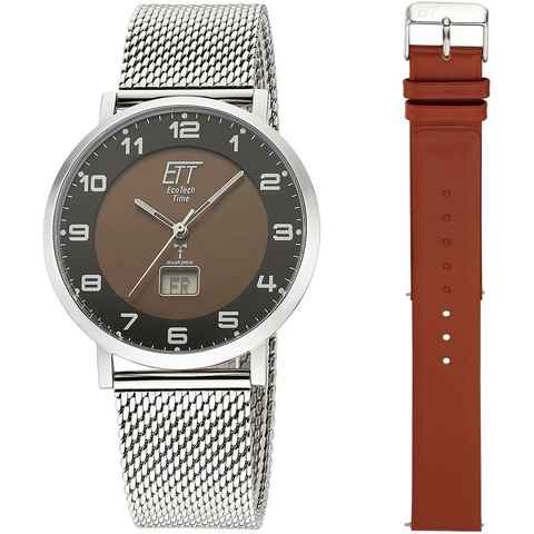 ETT Funkuhr Atacama, (Set, 2-tlg., mit Wechselband), Armbanduhr, Herrenuhr, Datum, Solar, ideal auch als Geschenk