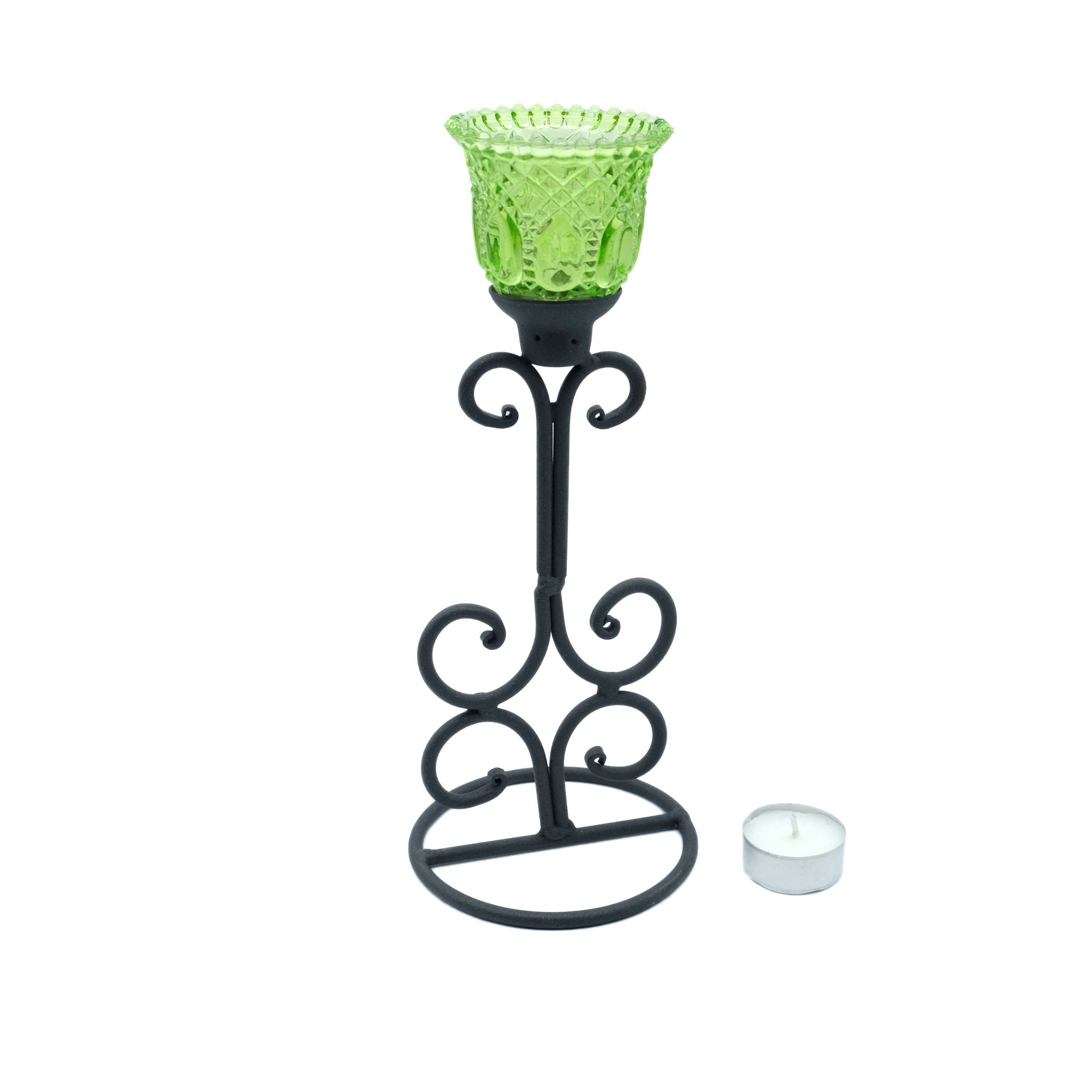 DeColibri Kerzenständer Glas, Kerzenständer, grün standfest Teelichthalter Kerzenhalter