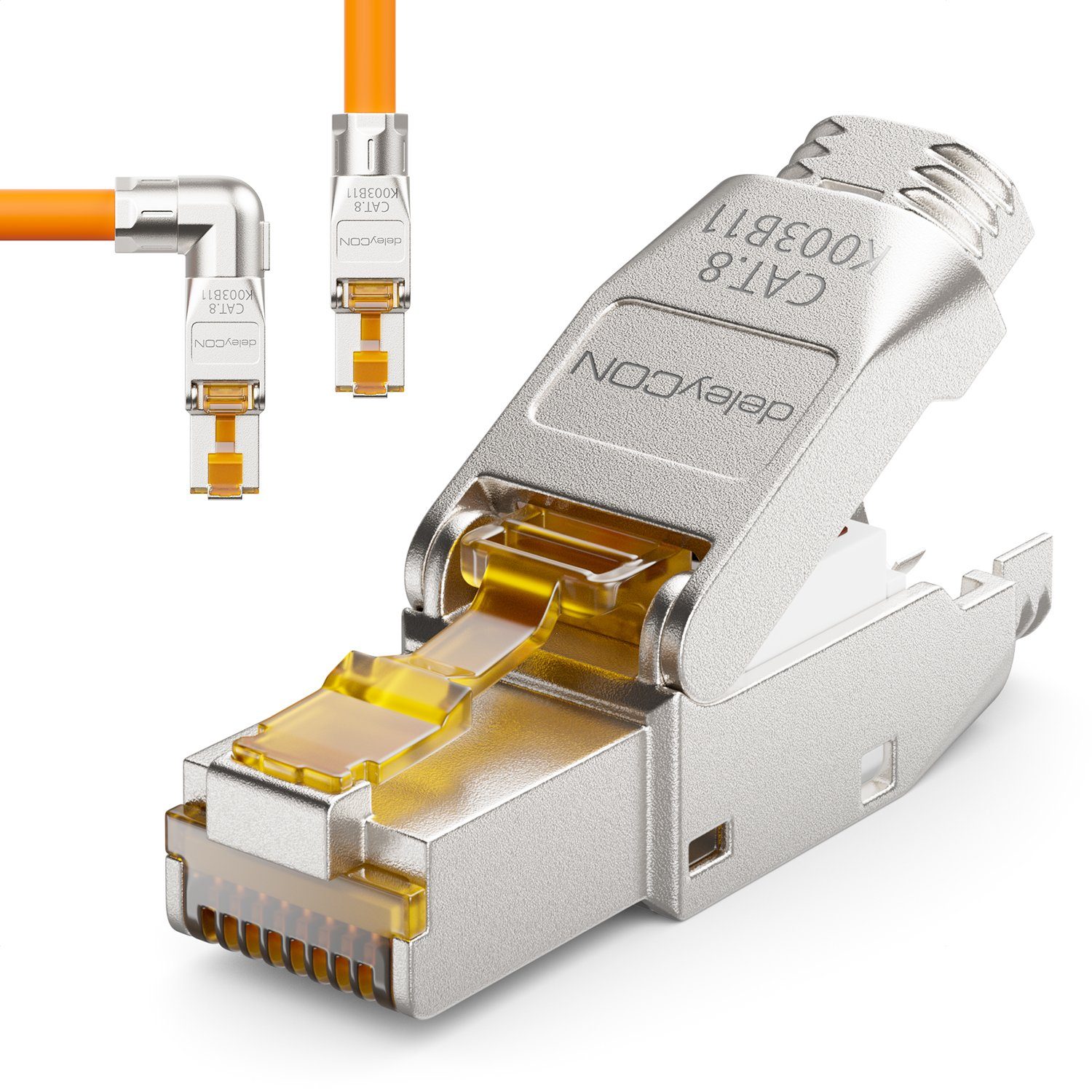 deleyCON deleyCON 1x CAT8 Netzwerkstecker 90° Winkel RJ45 40Gbit/s Stecker für Netzwerk-Adapter
