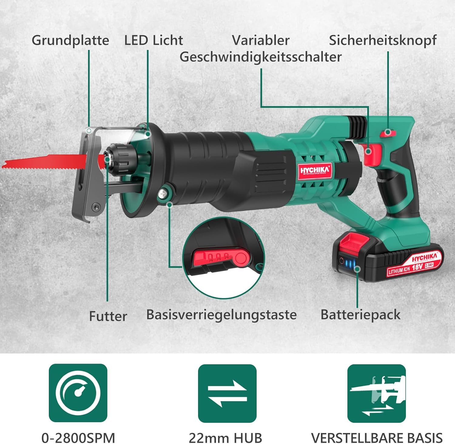 HYCHIKA BETTER TOOLS FOR BETTER LIFE Säbelsäge Hychika Akku-Säbelsäge, 18 V, 1-St.