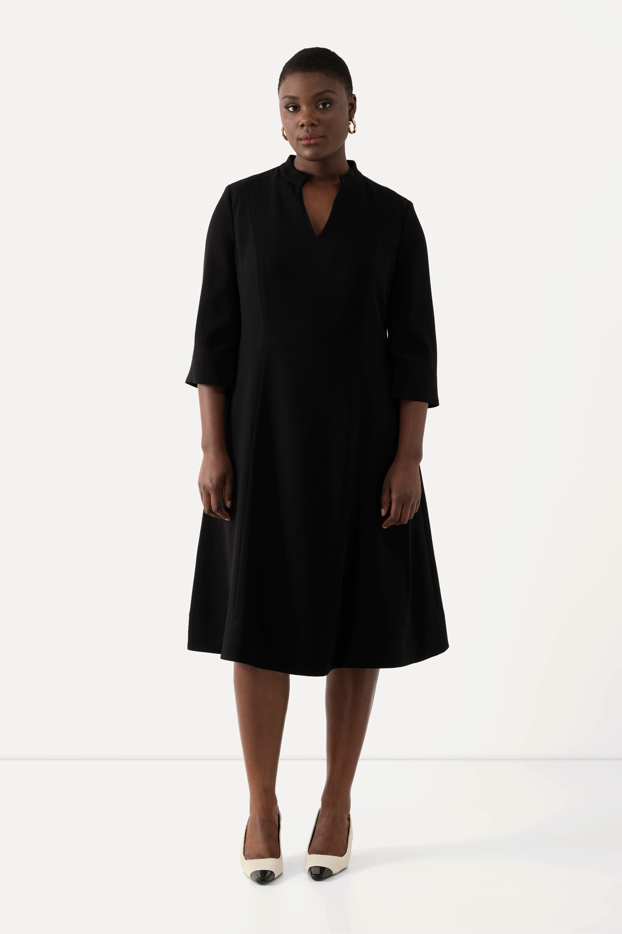 Ulla Popken Jerseykleid Midikleid Stehkragen V-Ausschnitt günstig online kaufen