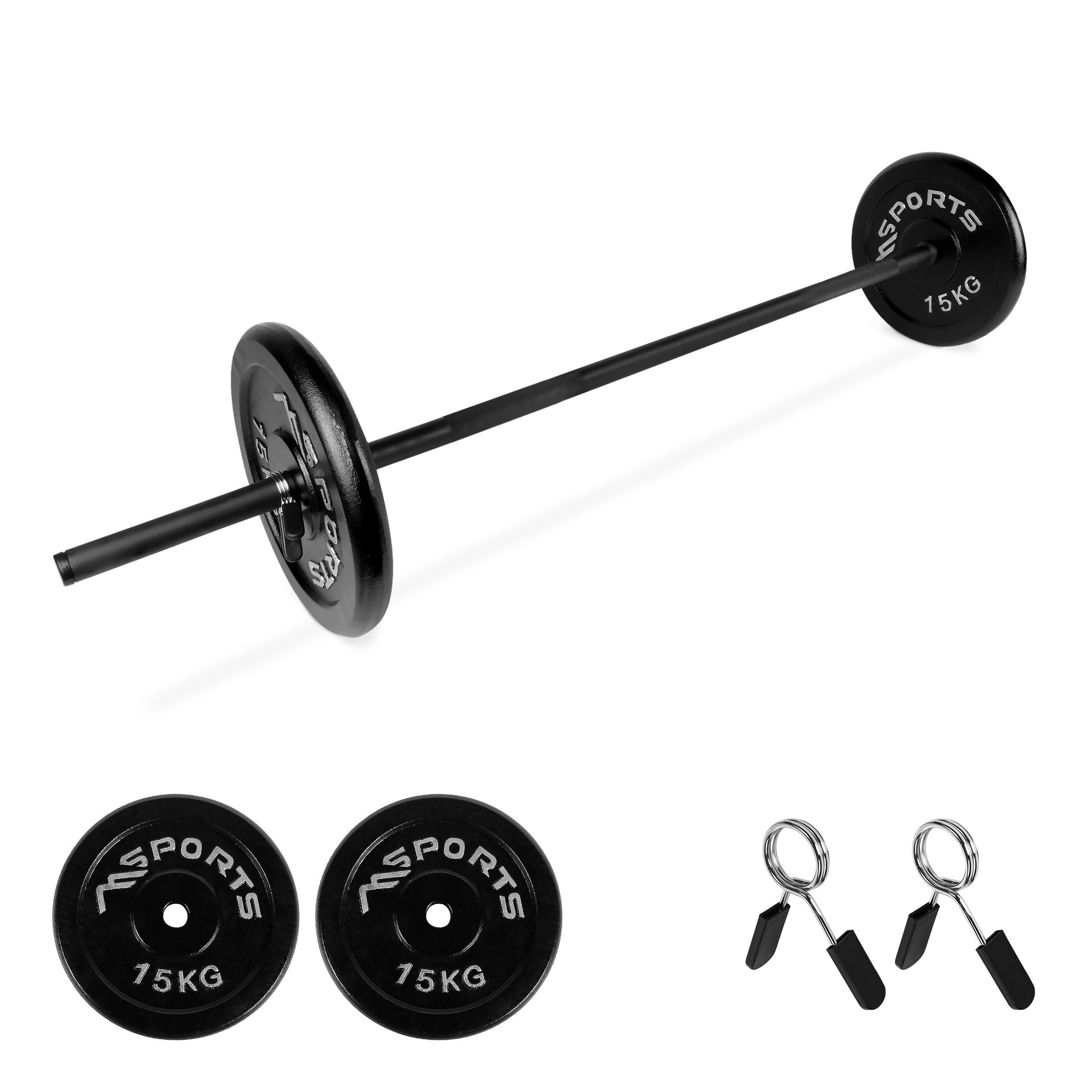 MSports® Hantel-Set Langhantelstange mit Federverschluss + 30 oder 60 kg