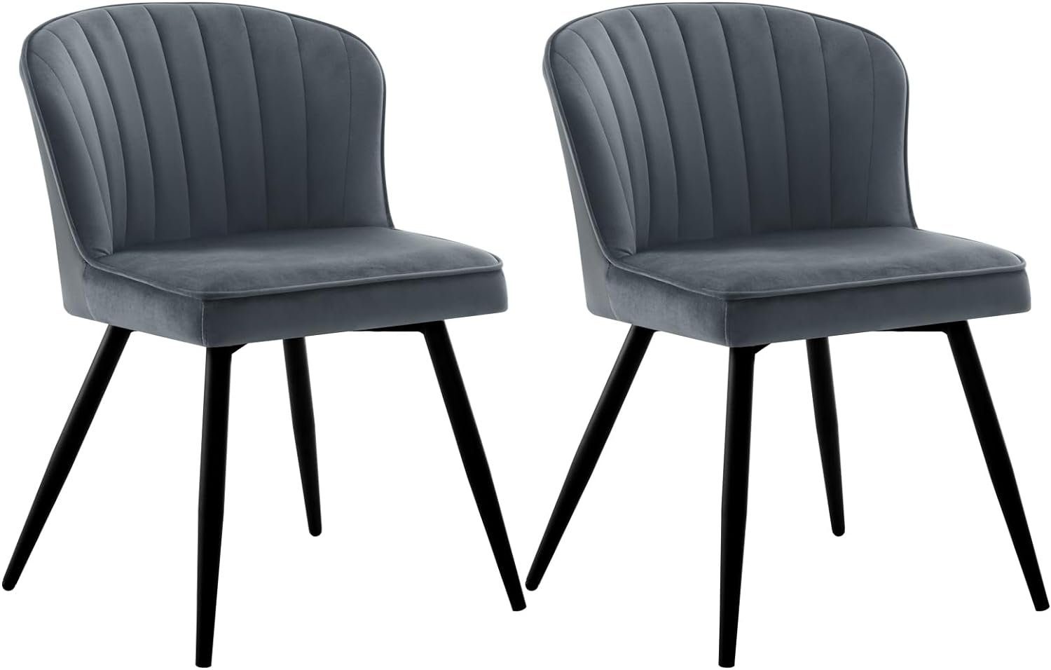 EUGAD Polsterstuhl (2 St), Stühle Esszimmer Modern, aus Samt, Metallbeine Dunkelgrau