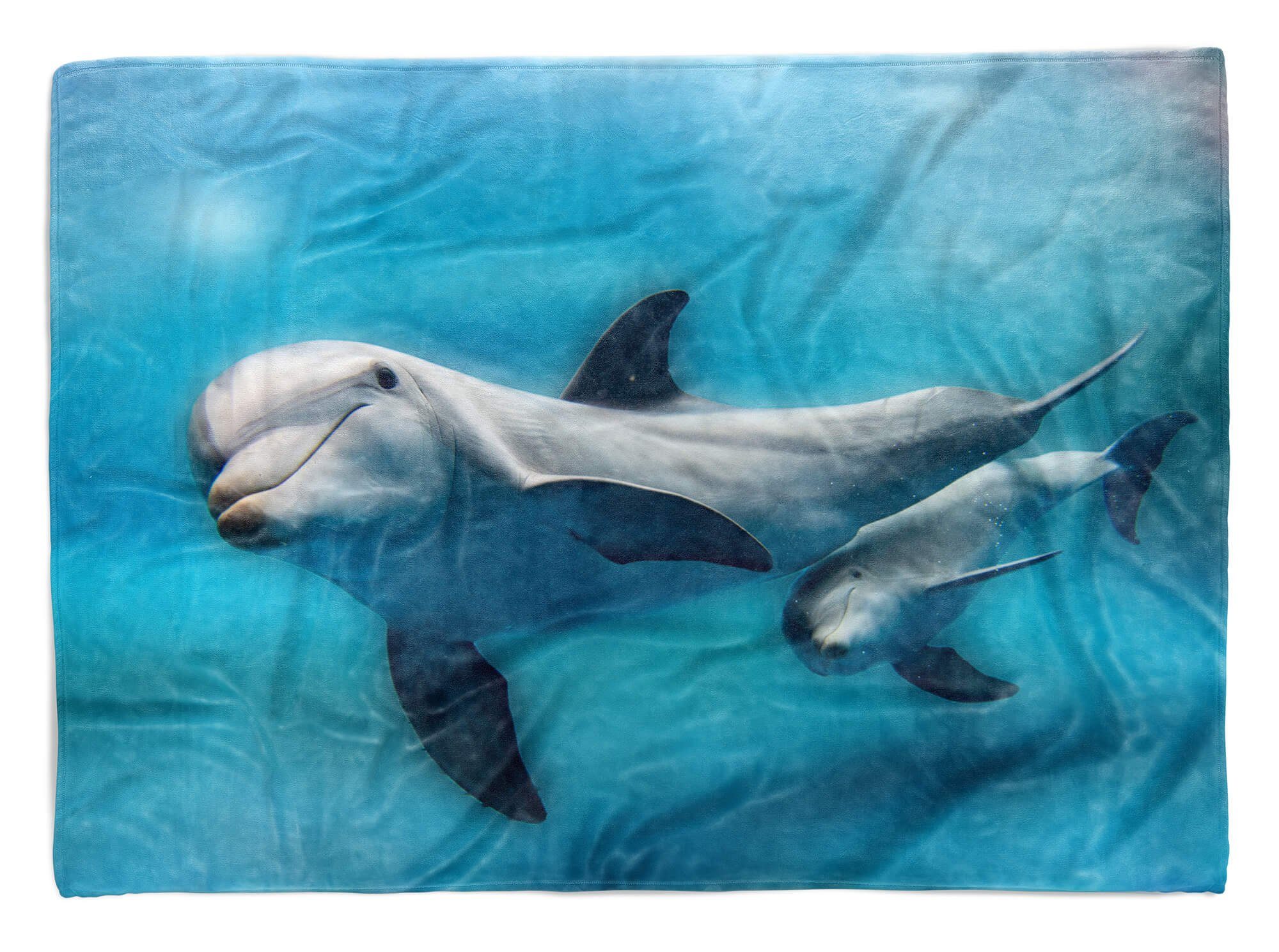 Sinus Art Handtücher Handtuch Strandhandtuch Saunatuch Kuscheldecke mit Tiermotiv Delfinen Mama mit, Baumwolle-Polyester-Mix (1-St), Handtuch