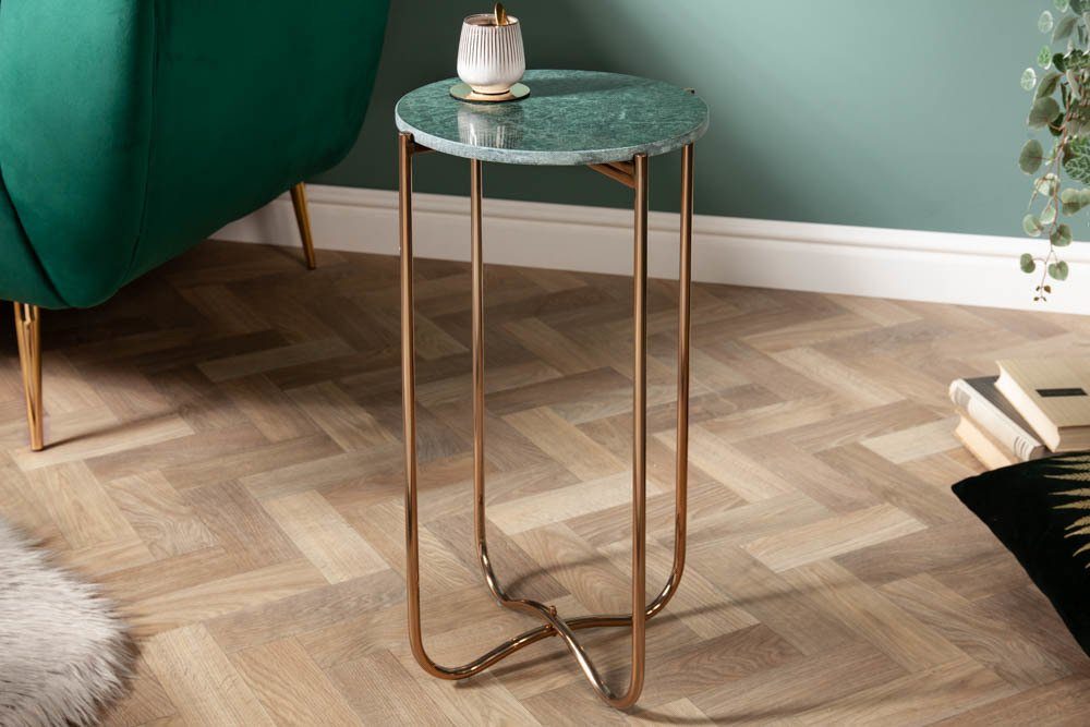 riess-ambiente Beistelltisch NOBLE I Ø35cm grün / gold (Einzelartikel, 1-St), Wohnzimmer · Handarbeit · Marmor · Metall · rund · abnehmbare Platte