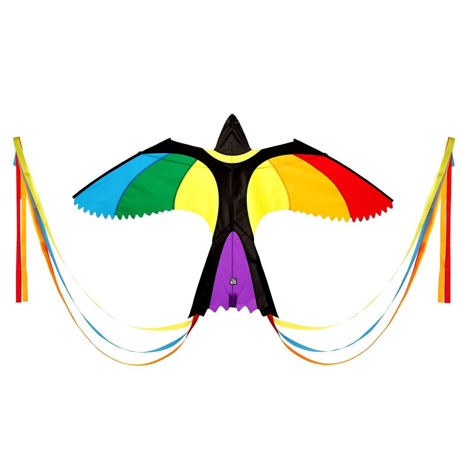 Wolkenstürmer Flug-Drache Kinderdrachen ab 3 Jahren Bonny Bird, (Bunter Einleinerdrachen Kinder mit Schwanz und Tasche, 1-tlg), Rainbow Kite for Children Ready to Fly Vogeldrachen
