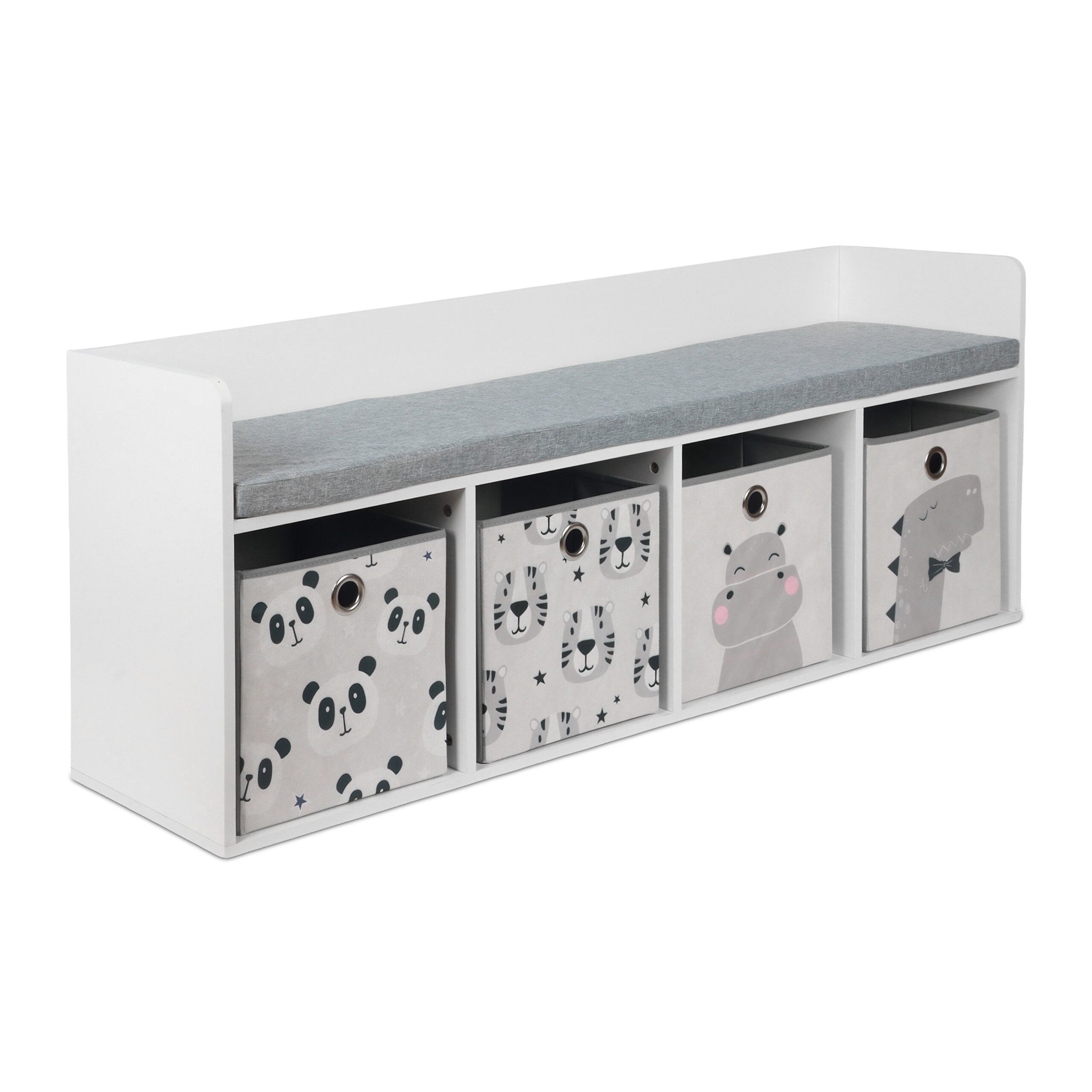 relaxdays Truhenbank Kinderbank mit 4 Boxen