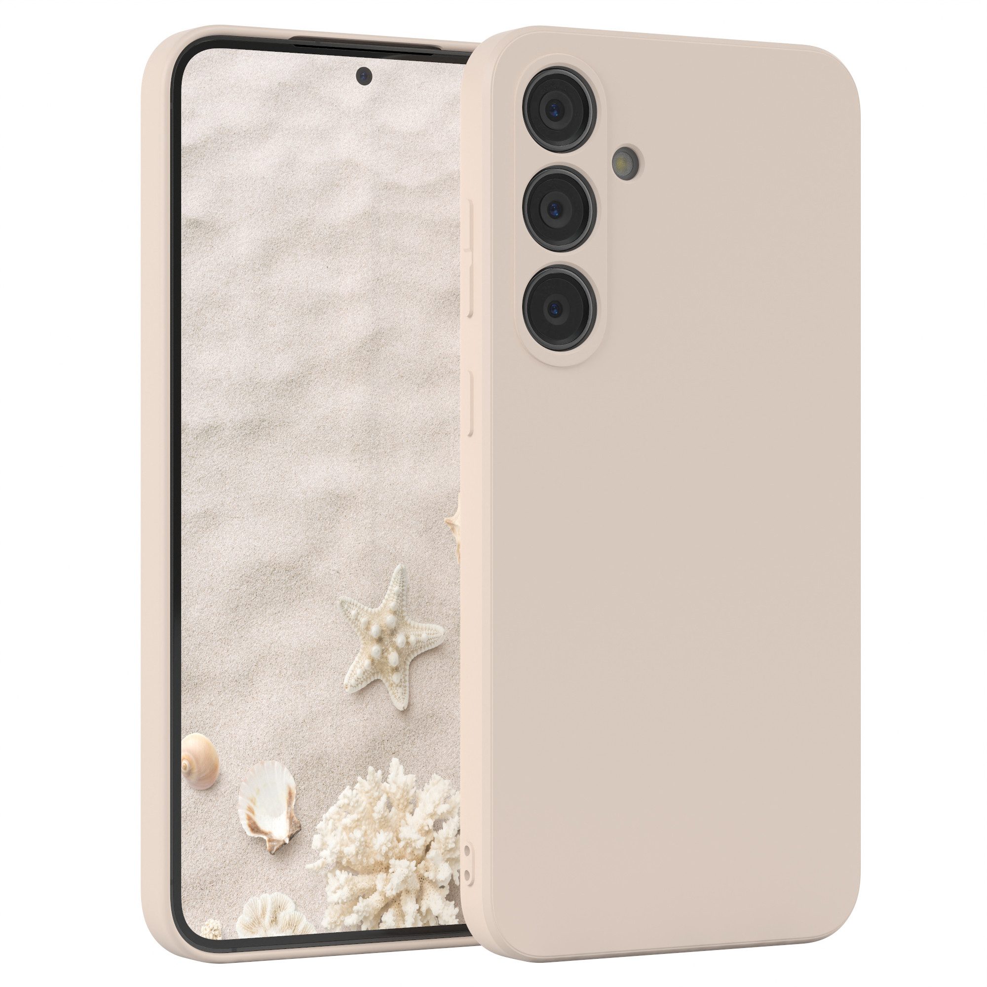 EAZY CASE Handyhülle für Samsung Galaxy S24 Plus Hülle Silikon 6,7 Zoll, Bumper Case Matt Slimcover Silikonschutzhülle elastisch Taupe / Beige
