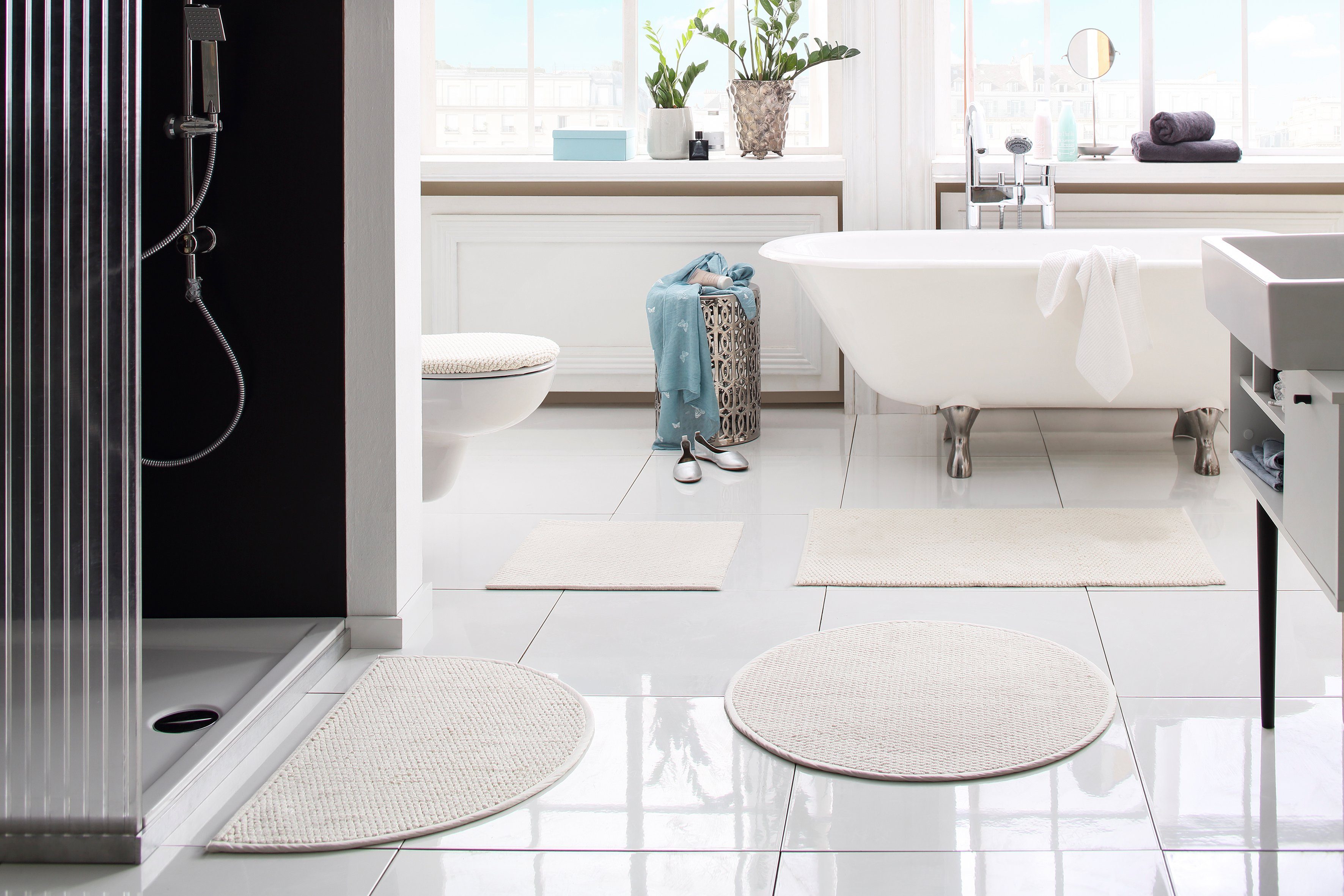 OTTO home Badematte Dalia, Badvorleger, Badezimmer Teppich, Höhe 4 mm, fußbodenheizungsgeeignet, strapazierfähig, Baumwolle, rechteckig, Baumwolle, Badteppich, Badematten auch als 2-teiliges Set erhältlich