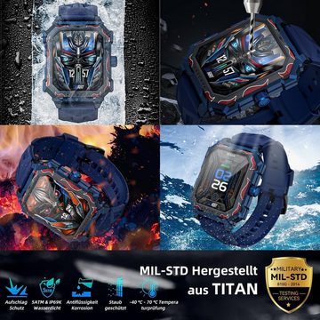 Pergear Max Militär Herren's Telefonfunktion 650mAh 5ATM Wasserdicht Smartwatch (1,96 Zoll, Android/iOS), Titan Militäruhr: Robustes Design Fitnessfunktionen lange Akkulaufzeit