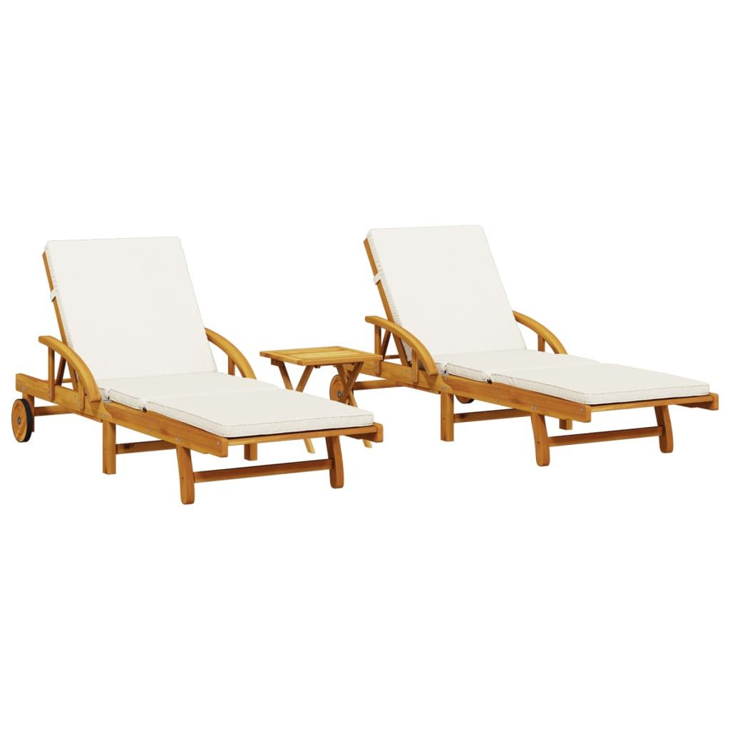 vidaXL Gartenliege Sonnenliegen 2 Stk. mit Tisch Massivholz, 1 St.