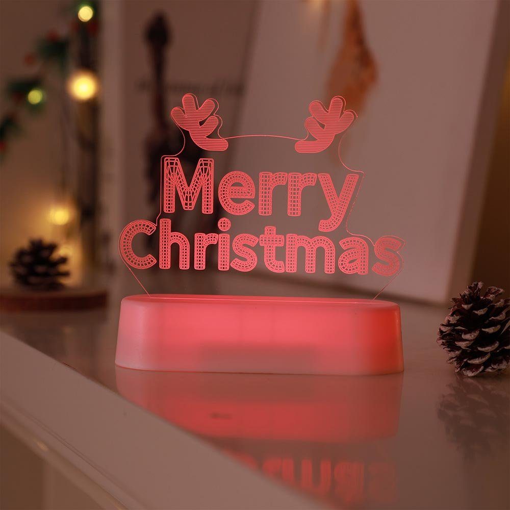 Nachttischlampe Rosnek für 7 RGB, Fernbedienung, Kinder, LED Nachtlicht schlafzimmer Batterie/USB, 3D-Effekt, Farben, Weihnachtsmotiv,