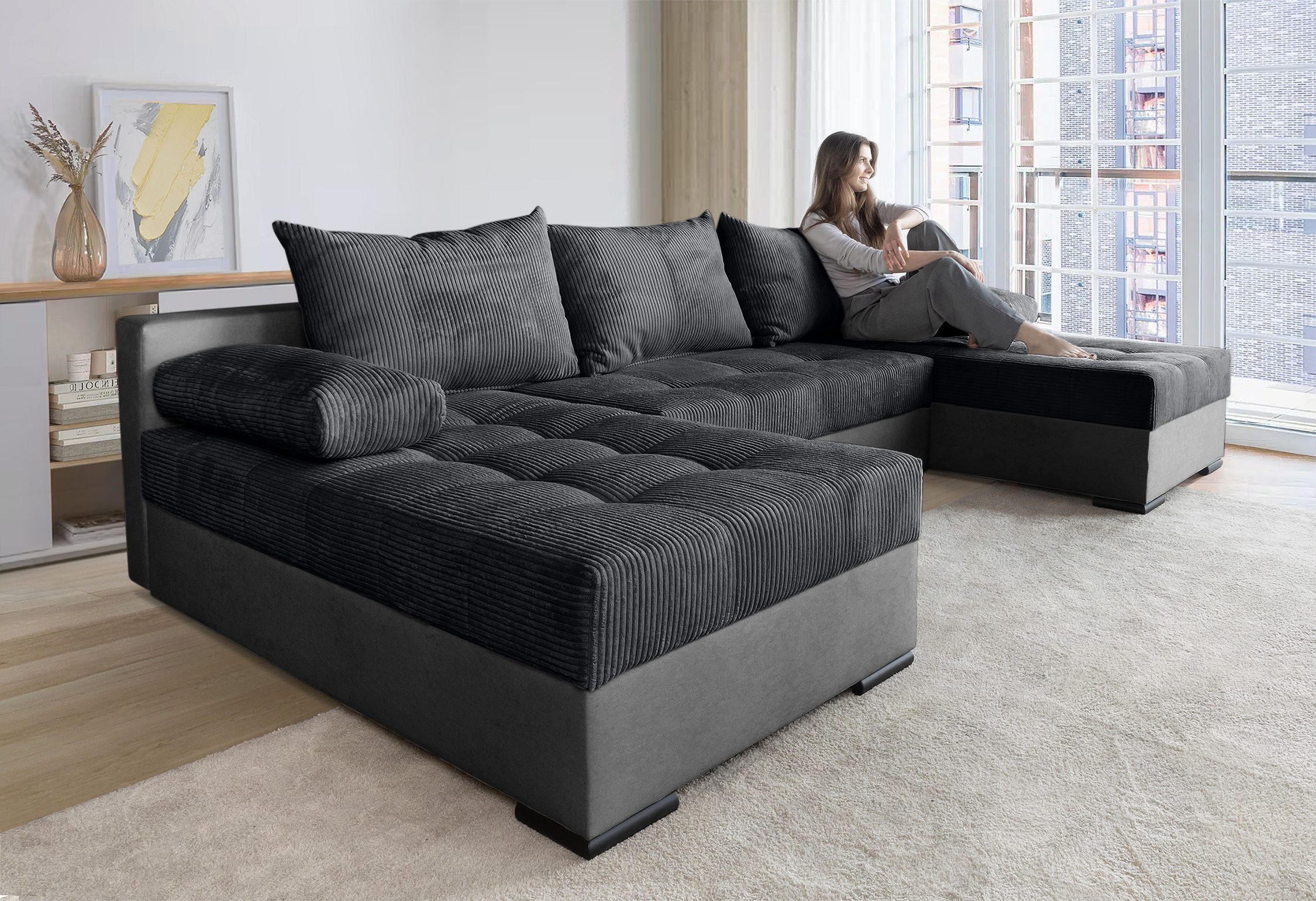 Wohnlandschaft Josy, U-Form, Schlafsofa mit Bettkasten