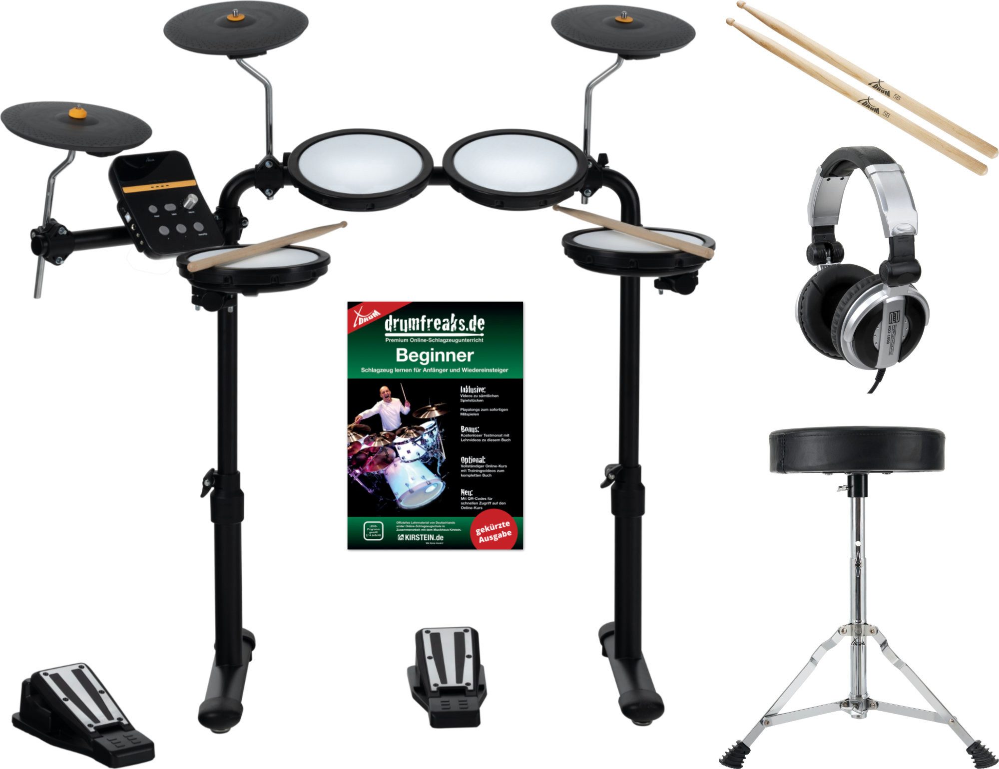 E-Drum DD-250 E-Drum Kit mit 4 Mesh Heads Pads - 3 Becken - Fußcontroller