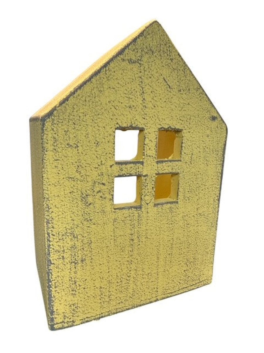 finehomegarden Dekoobjekt Zement Lichterhaus gelb – Höhe 19,5cm + 22,5 cm Deko Haus für Licht (1 St), Teelichthaus für Wohnbereich 2Größen wählbar