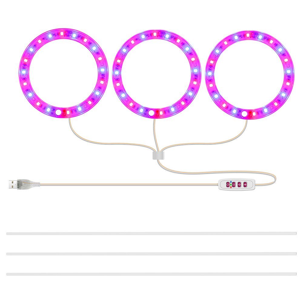 Ringlicht-Kopf,Vollspektrum,dimmbares,für Blau, 1-4 Rosnek Timer,USB Pflanzenlampe Rot Sonnenlicht, Indoor-Pflanzen, Rosa,