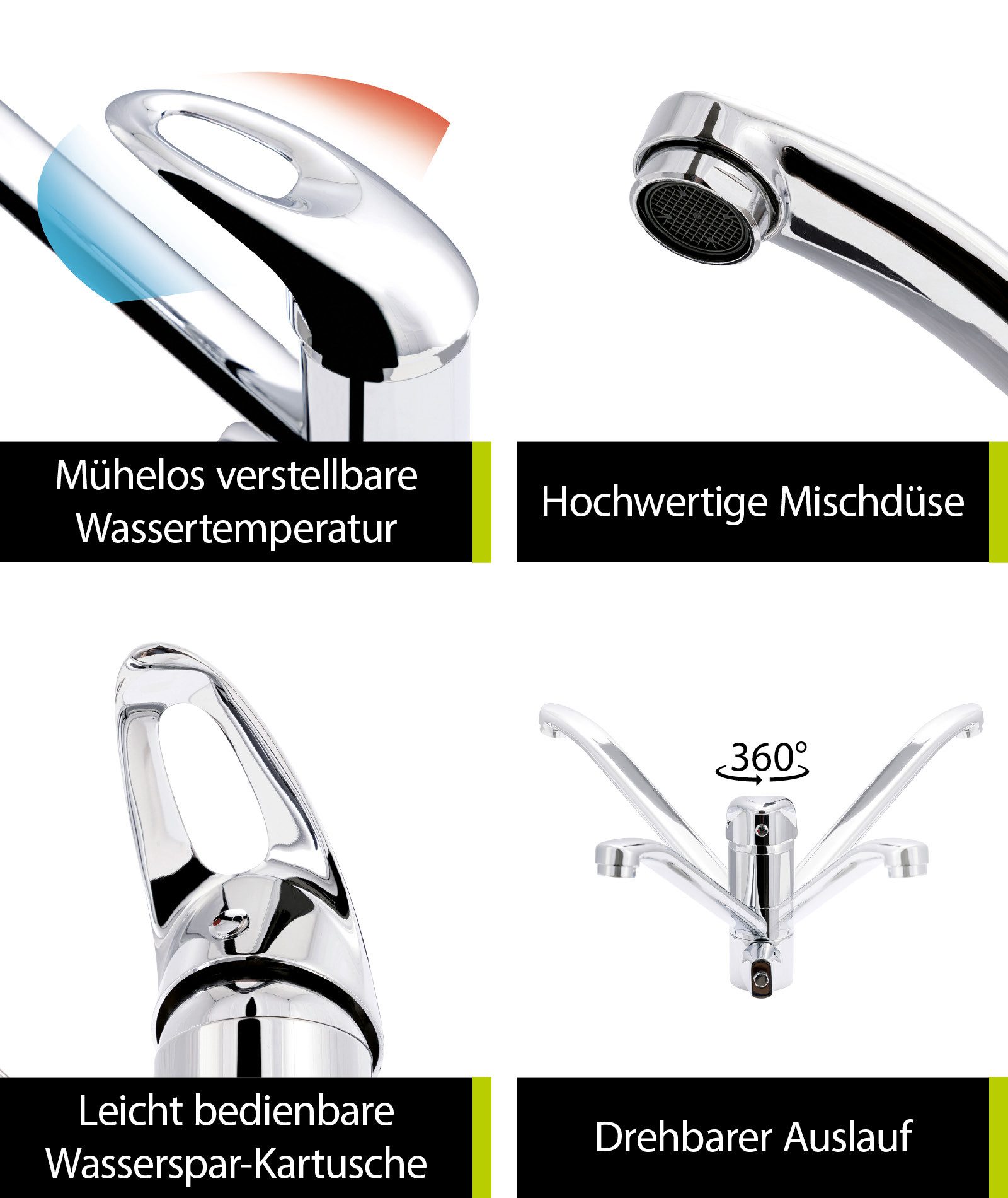 aquaSu Spültischarmatur Concordia Geräteanschluss, schwenkbar, Wassersparkartusche