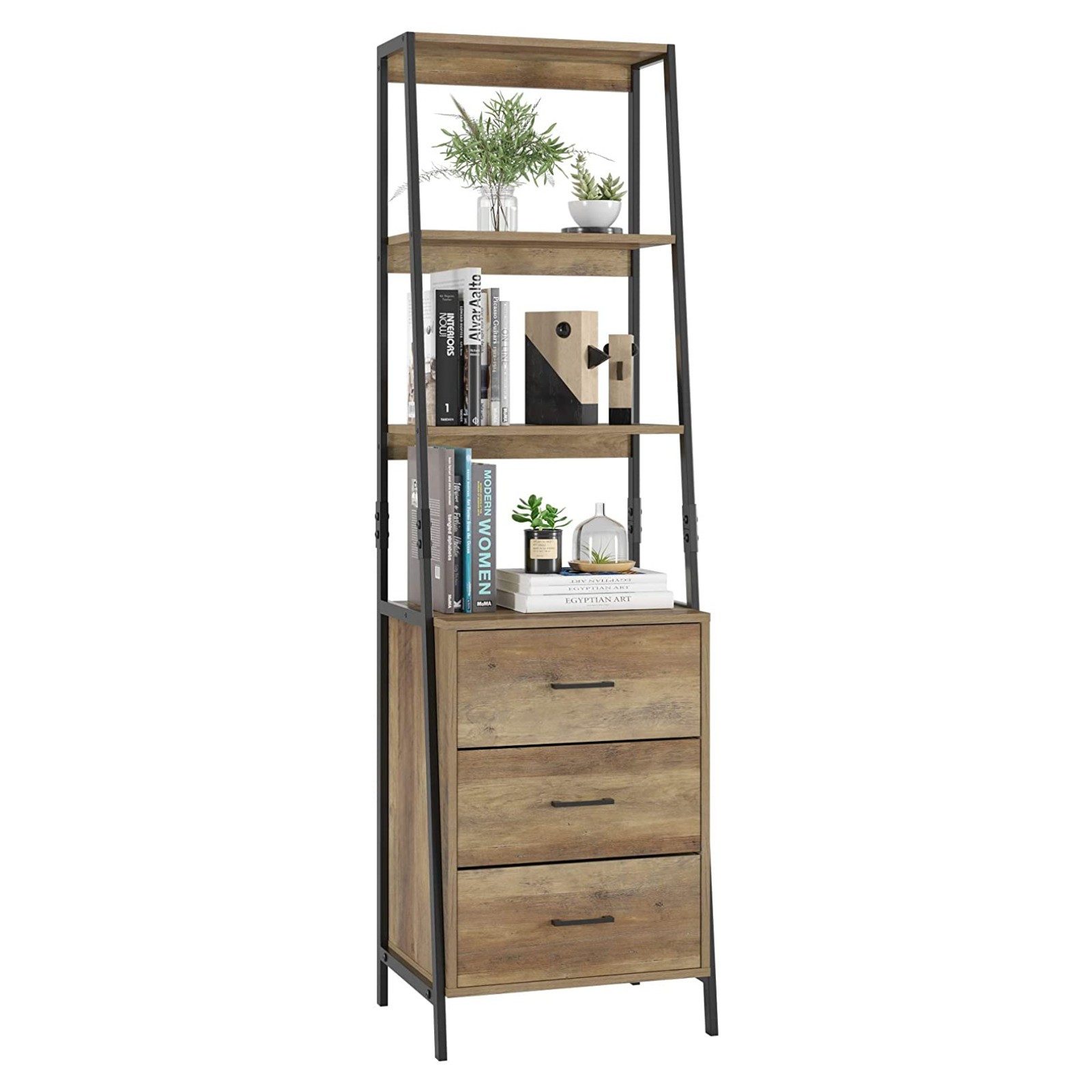 HOMECHO Bücherregal, Standregal 3 Ebenen Leiterregal Holz Metallgestell bra günstig online kaufen
