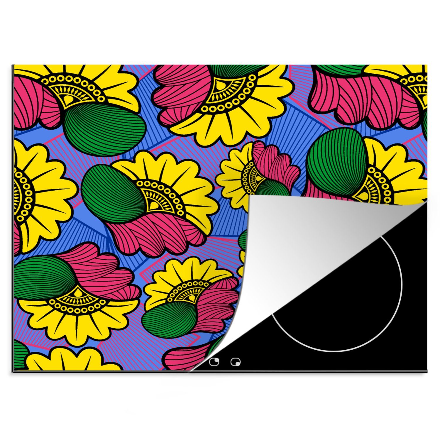 MuchoWow Herdblende-/Abdeckplatte Blumen - Muster - Afrika, Vinyl, (1 tlg), 60x52 cm, Mobile Arbeitsfläche nutzbar, Ceranfeldabdeckung