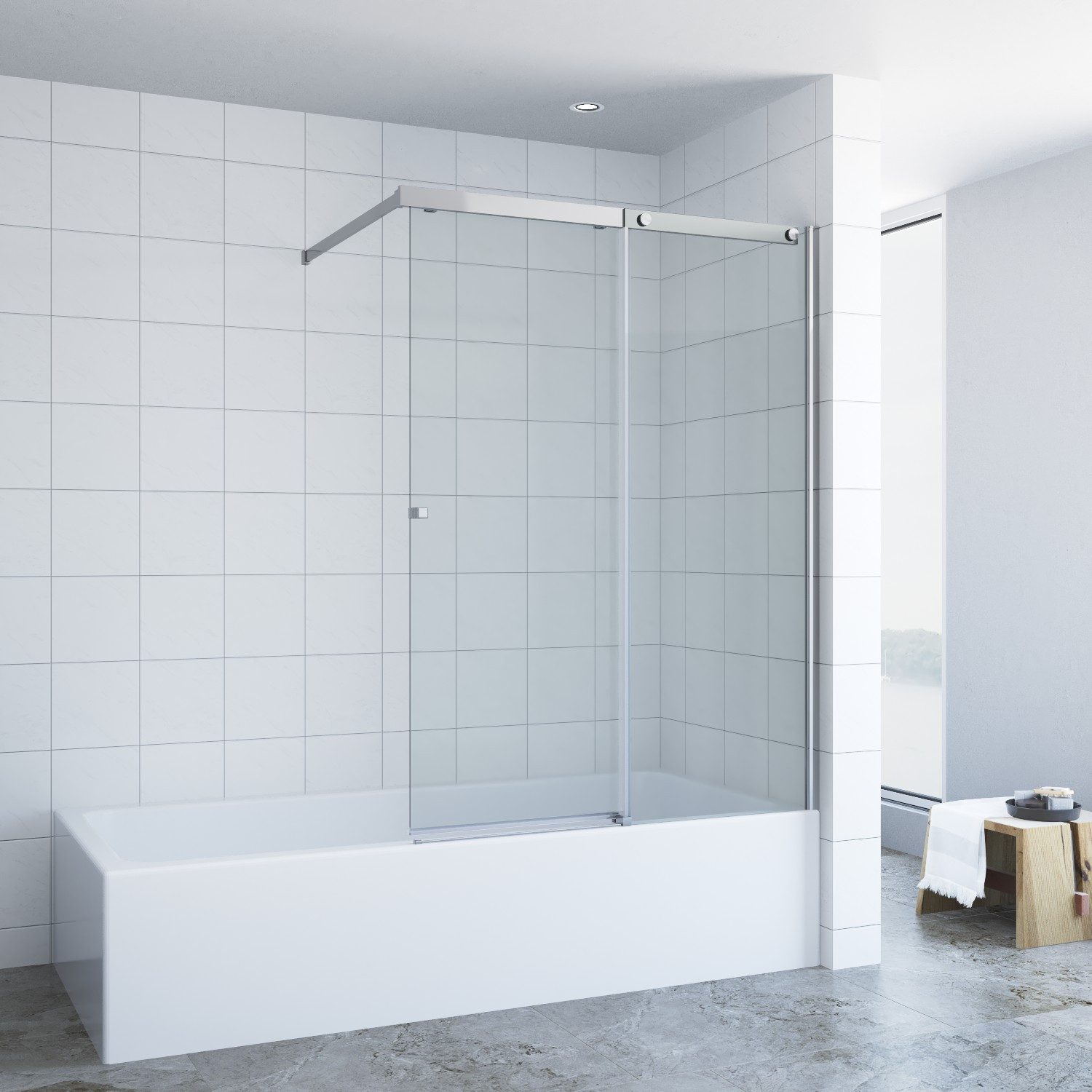 AQUALAVOS Badewannenaufsatz Badewannenaufsatz 110 x 150 cm Duschwand mit Schiebetür für Badewanne, 6 mm Einscheiben-Sicherheitsglas (ESG) mit Lotus-Effekt Nanobeschichtung, Spritzschutz im Bad, inkl. Stabilisator, links und rechts montierbar