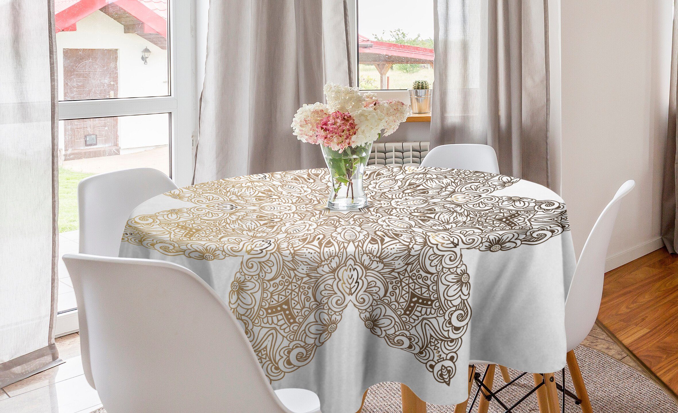 Abakuhaus Tischdecke Mit Kreis Dekoration, für Esszimmer Ombre Küche Mandala Abdeckung Blumen Effect und Tischdecke