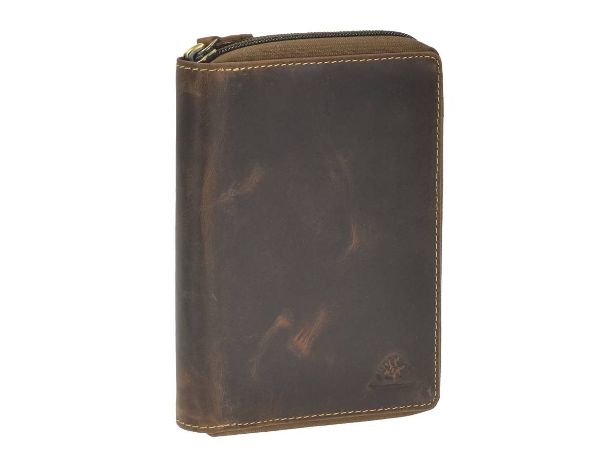 Greenburry Kartenetui "Vintage" Ausweisetui Leder 13x17cm mit Reißverschluss antikbraun, Ausweishülle, Etui, 6-teilig