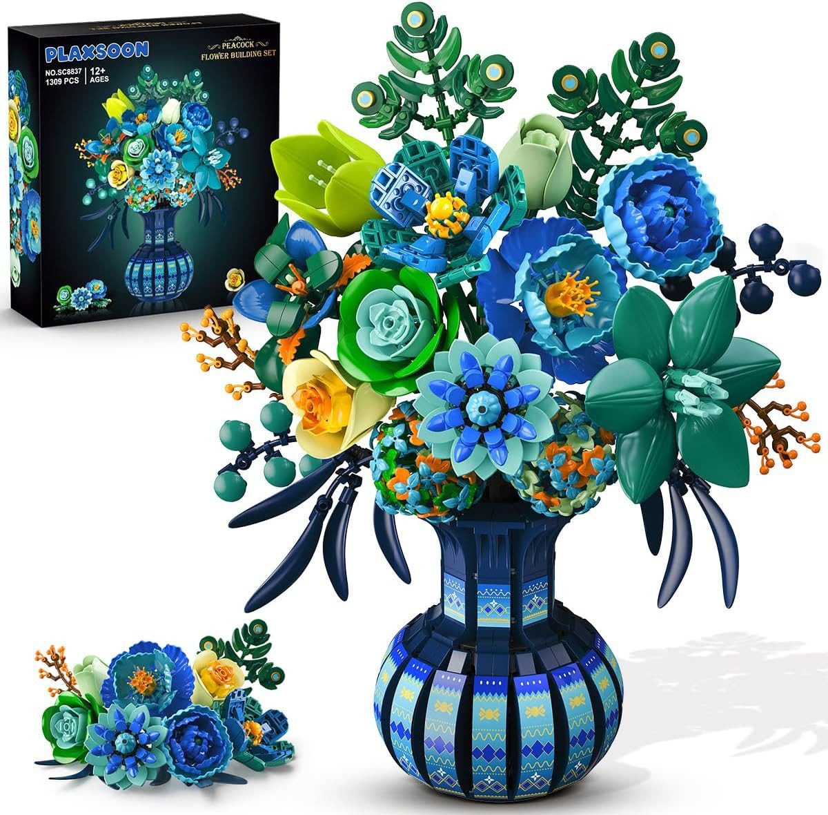 PLAXSOON Blumen Bauspielzeug mit Vase Spielbausteine, (Set, 1309 St., Kreatives Bastelset)