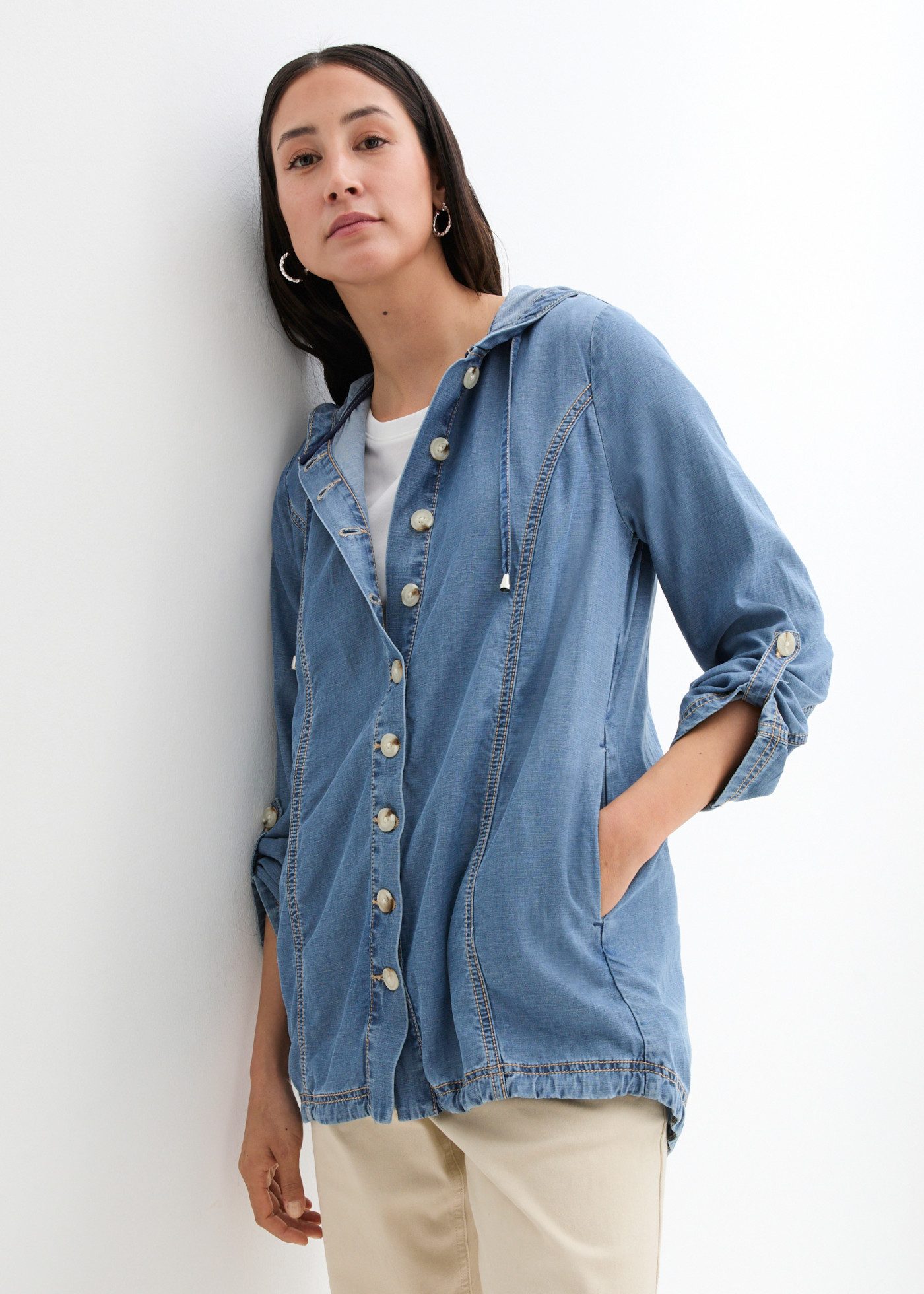 bonprix Hemdjacke mit Kapuze, Loose Fit Passform