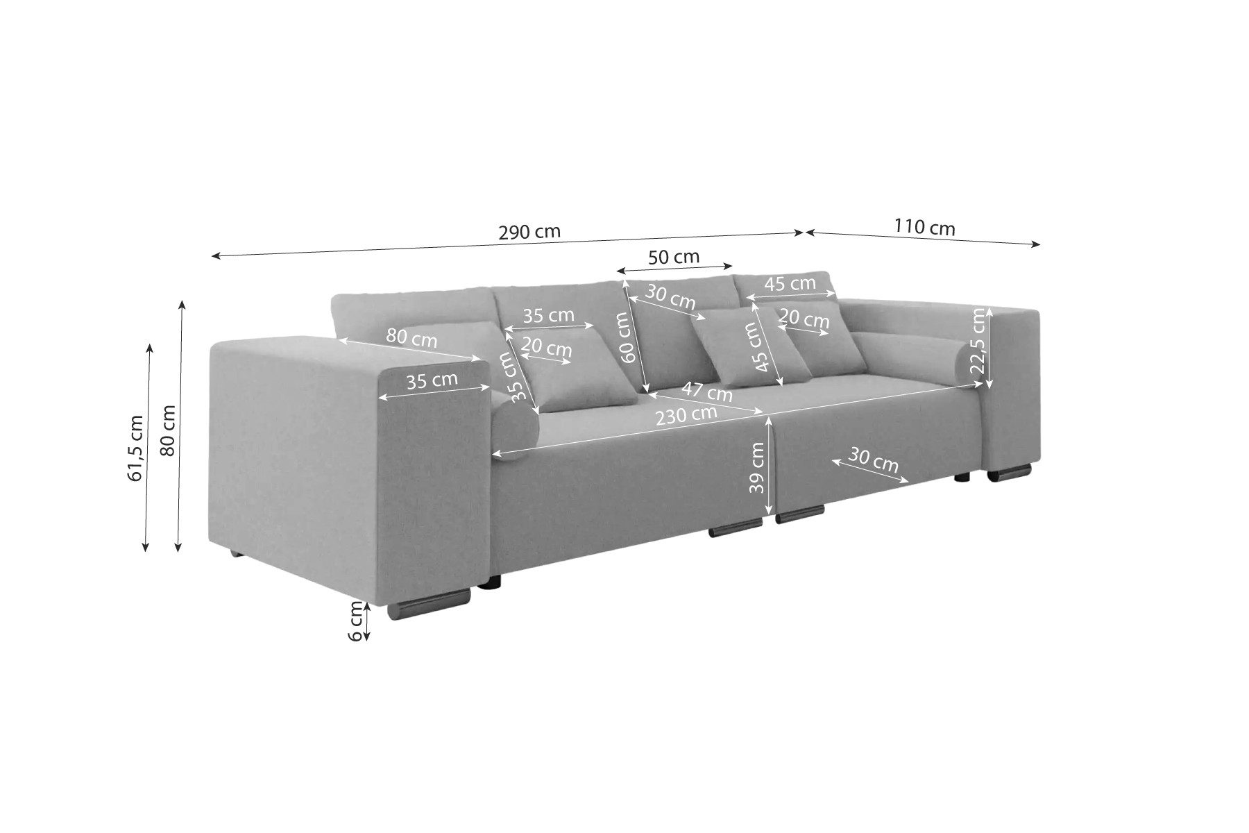 99rooms Big-Sofa Liam, Sofa, Big-Sofa, mit Bettfunktion 147×230 cm, Sitzkomfort, 4 Rückenkissen, 6 Zierkissen