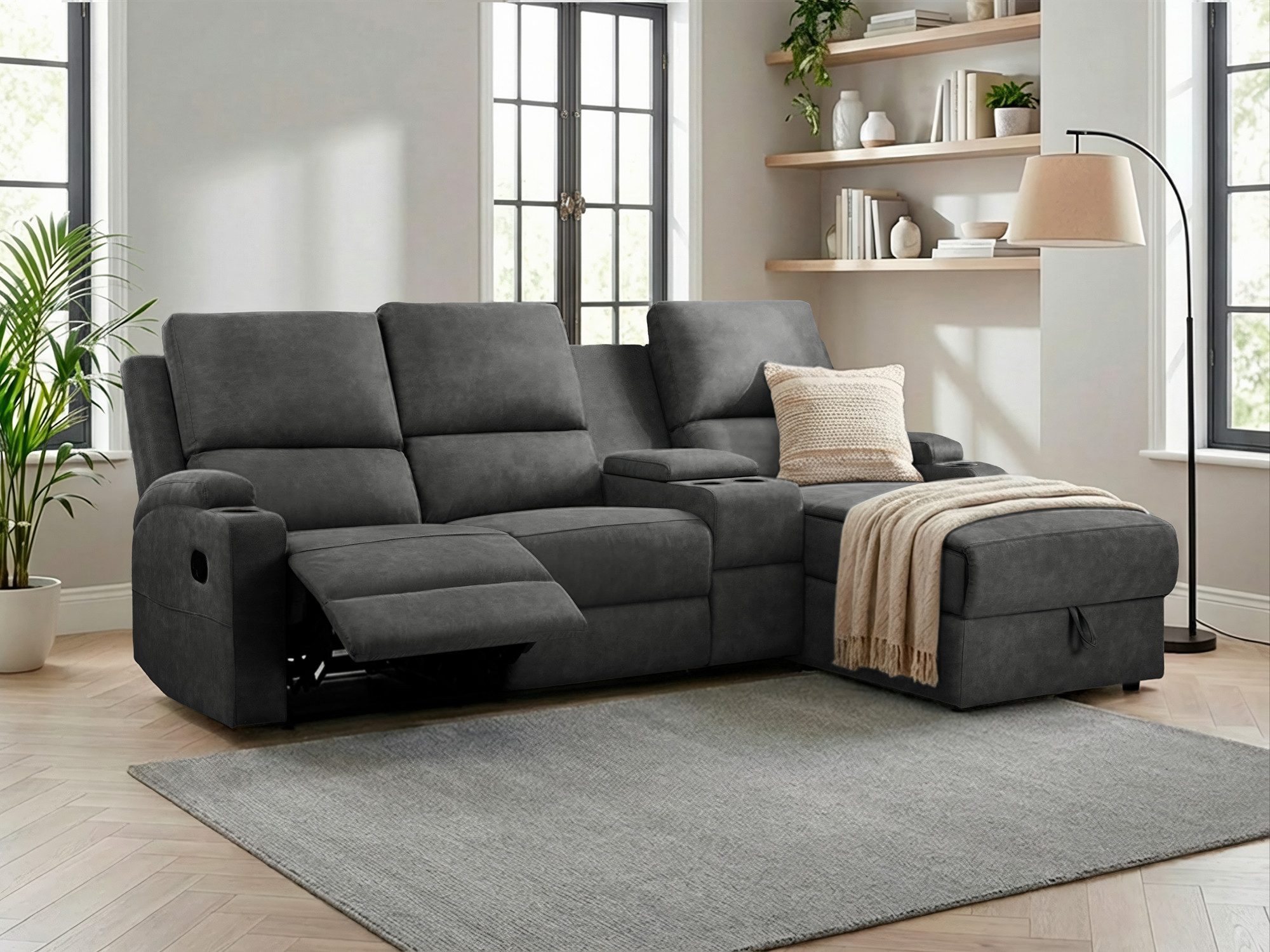 OTTO home Ecksofa NAPORI Multimediasofa, 3er Kinosessel XXL, L-Form, 3 Bezugsstoffe, Kinosofa mit Relaxfunktion, Getränkehalter, Staufach und Staukasten