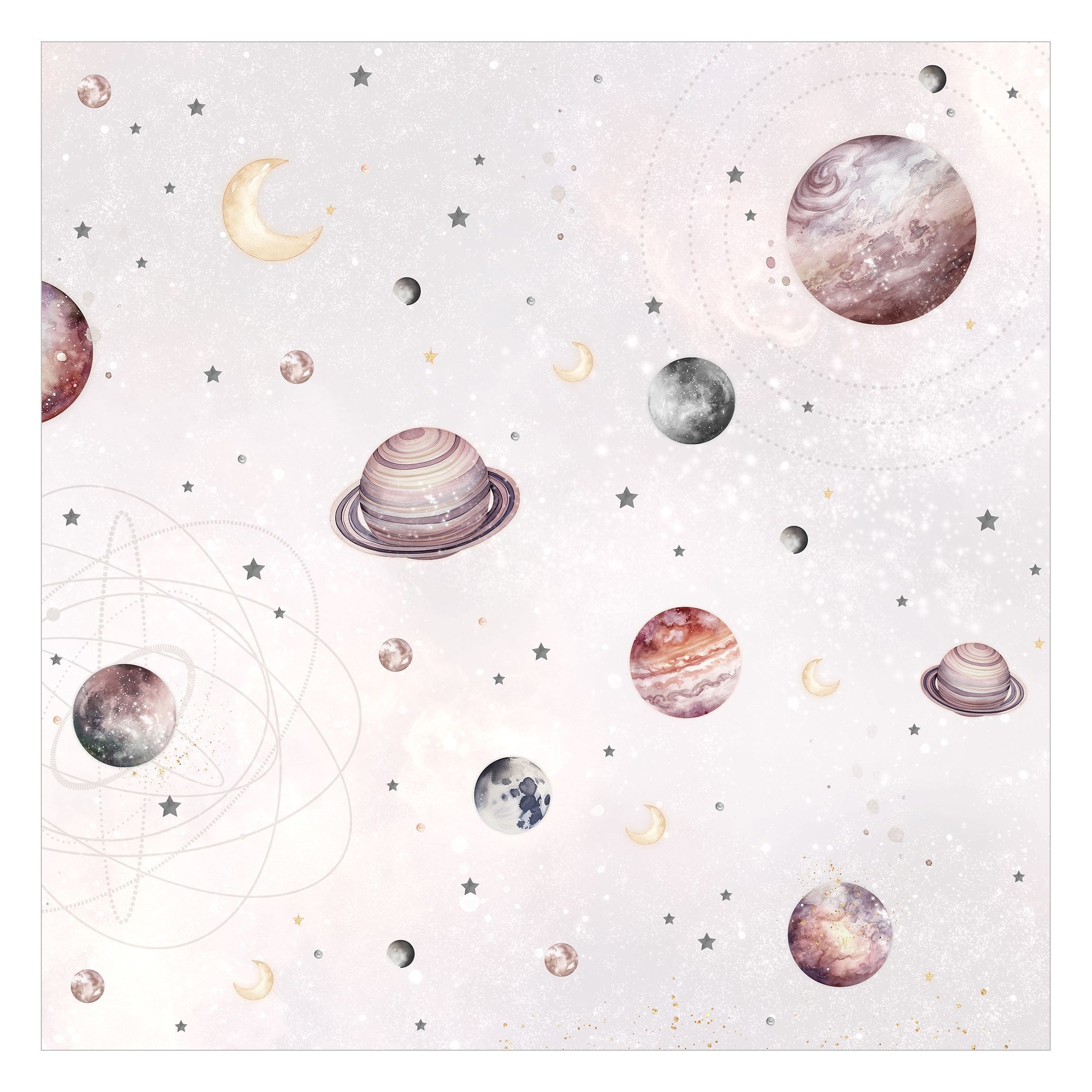 Bilderdepot24 Kindertapete Planeten Mond Sterne Aquarell günstig online kaufen