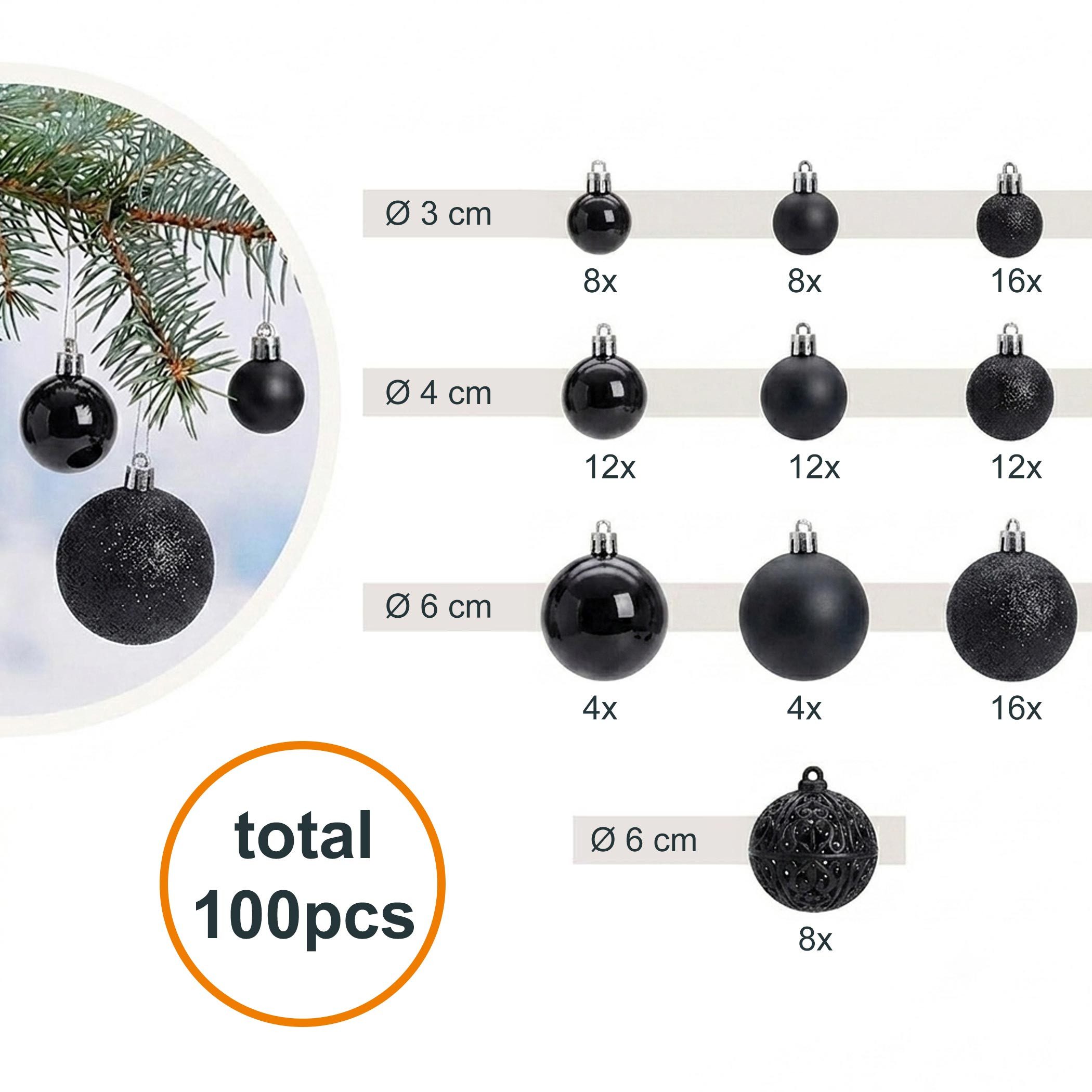 Spetebo Weihnachtsbaumkugel Kunststoff Christbaumkugel Set bruchsicher (100 St), inklusive Metall Haken