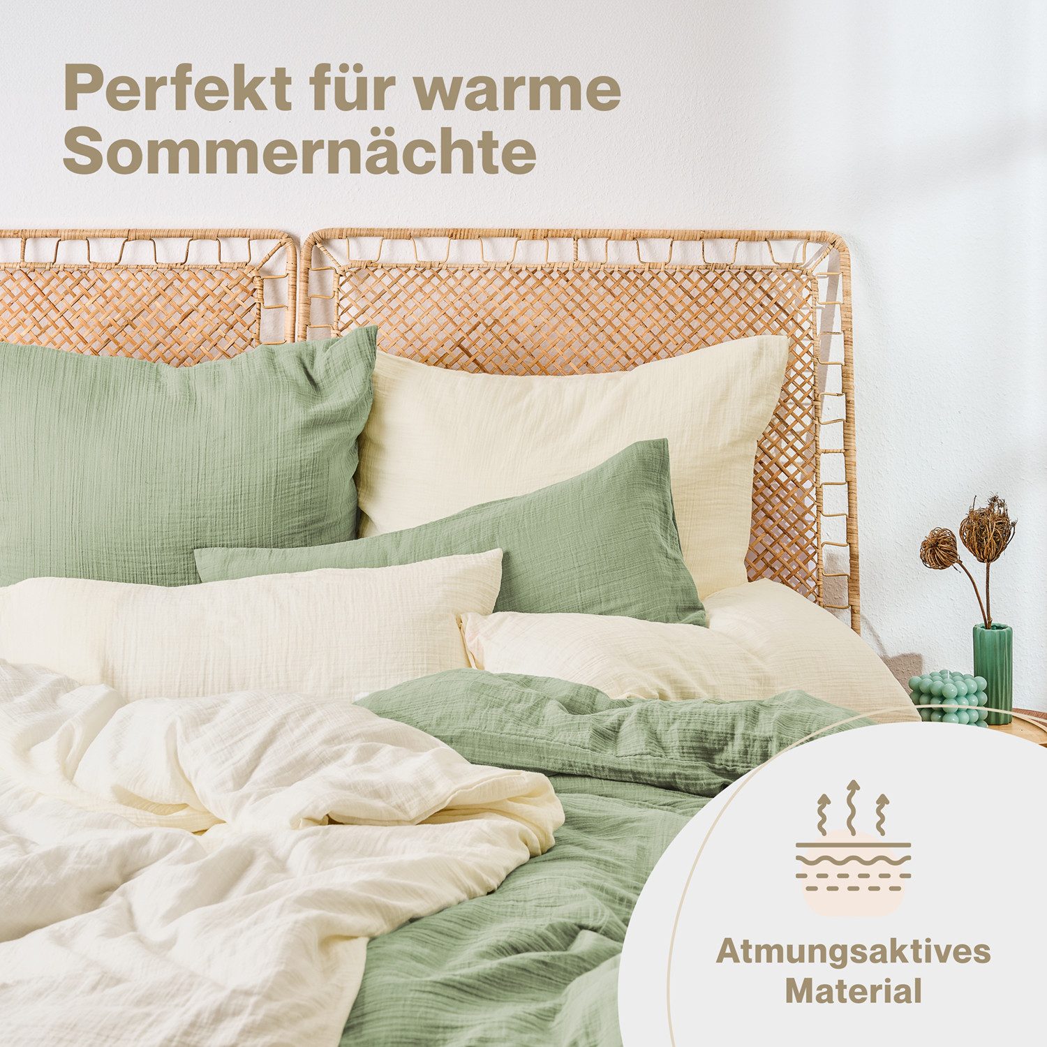 Blumtal Bettwäsche Musselin 100% Baumwolle im Set, Kopfkissenbezug & Deckenbezug, 2 teilig