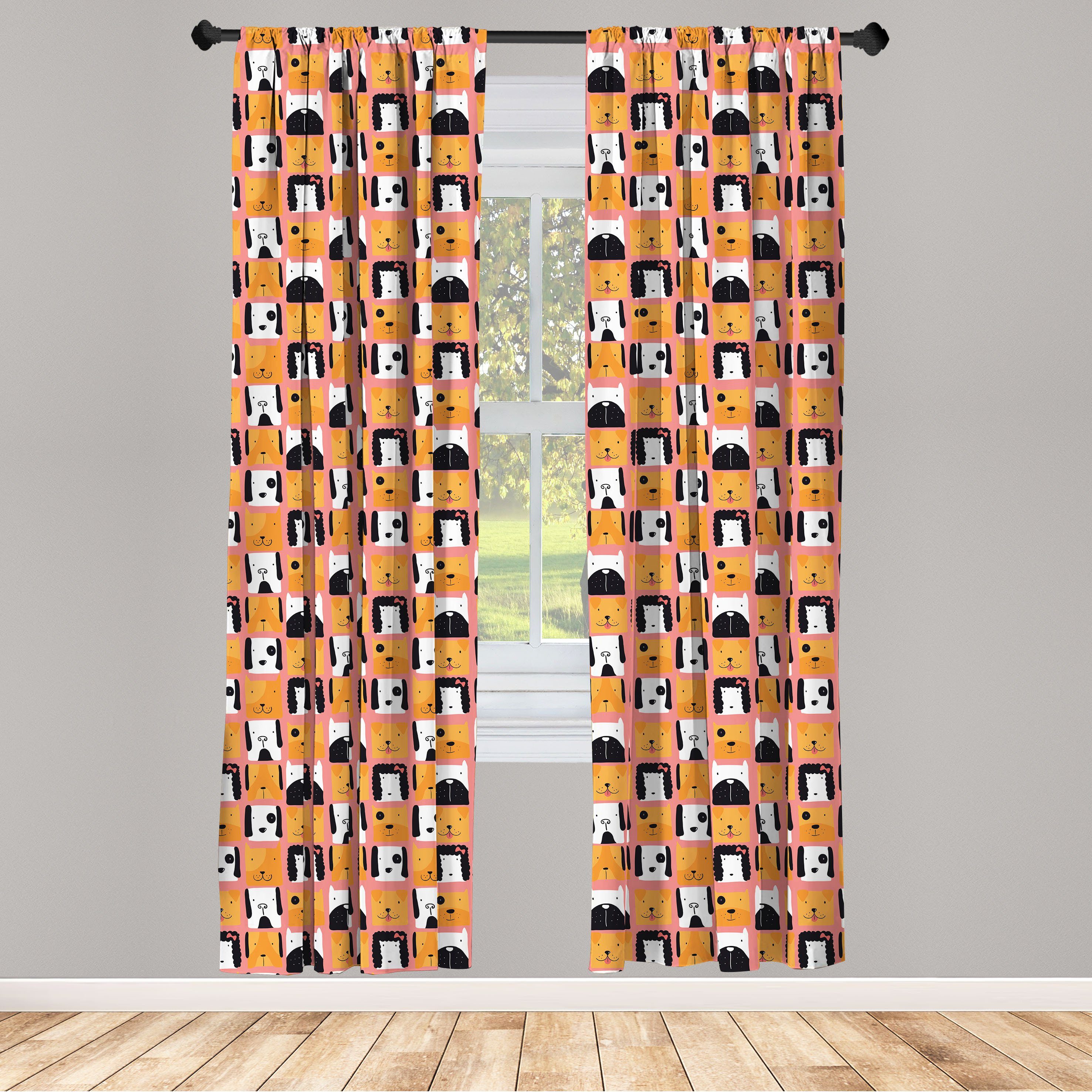 Gardine Vorhang für Wohnzimmer Schlafzimmer Dekor, Abakuhaus, Microfaser, Hund Quadratische Form lustige Welpen-Heads