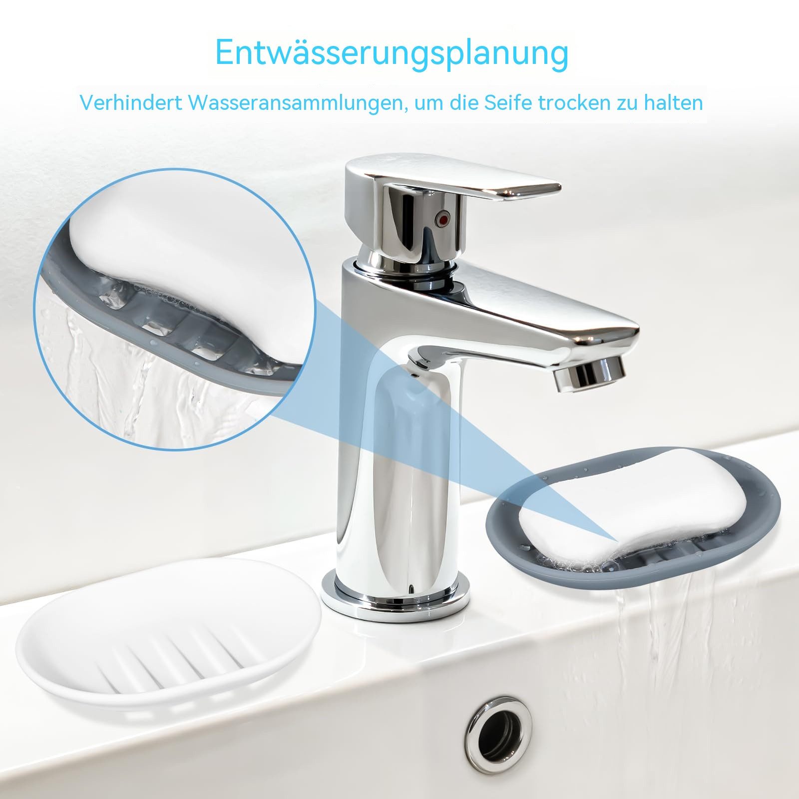 Zyronn Seifenschale 2-teiliges Seifenschalen-Set aus Silikon, Seifenhalter mit Ablauf, 2-St., rutschfest und flexibel, für Badezimmer und Küche, Grau & Weiß