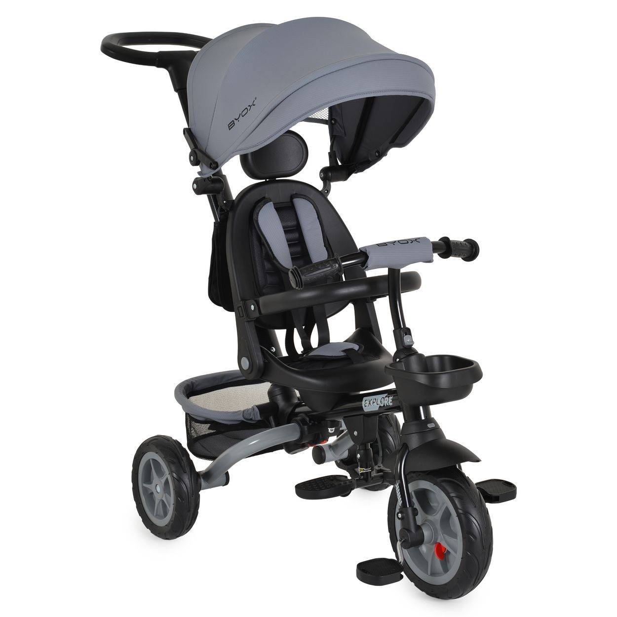 Byox Dreirad Dreirad Explore 3 in 1, Dreirad umkehrbarer Sitz Schiebegriff Körbe Pedale