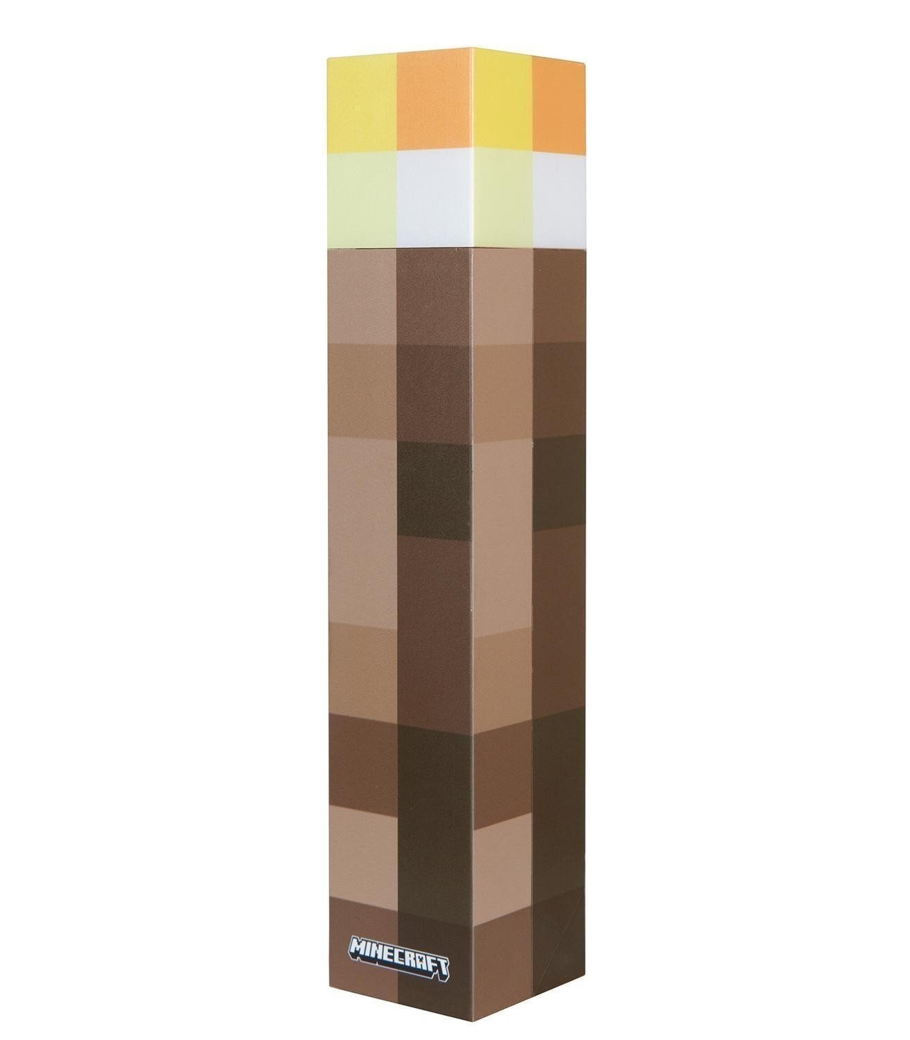 LED Tischleuchte MINECRAFT, H 28 cm, Braun, Gelb, Weiß, Kunststoff, Ein-/Ausschalter, LED fest integriert, Akkubetrieben, mit USB-Anschluss und Ladekabel