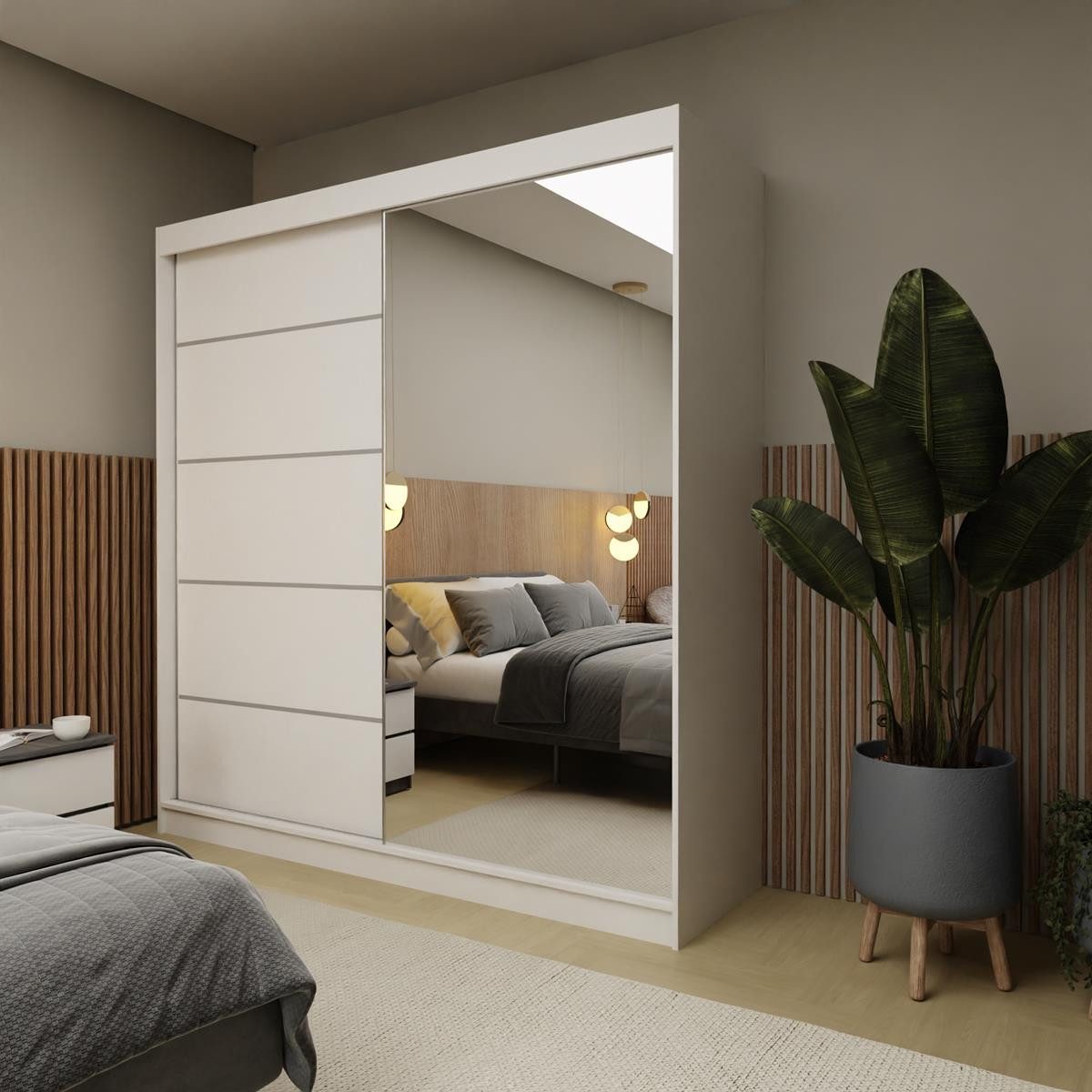 Compleo Schwebetürenschrank modern 200 cm breit NAPOS, Modern Garderobe mit Spiegel